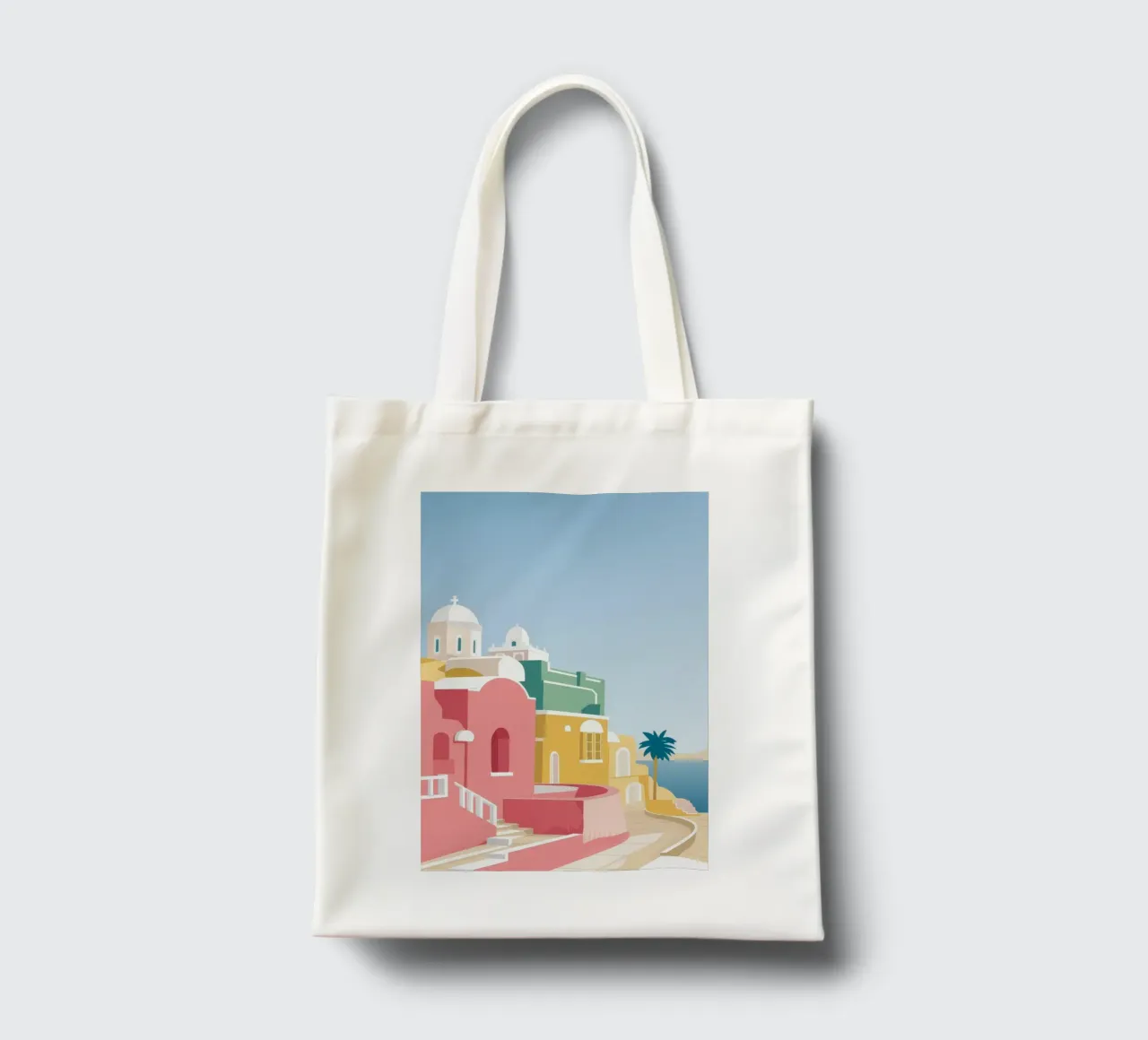Santorini Rooftop View borsa in juta da Muse Artworks