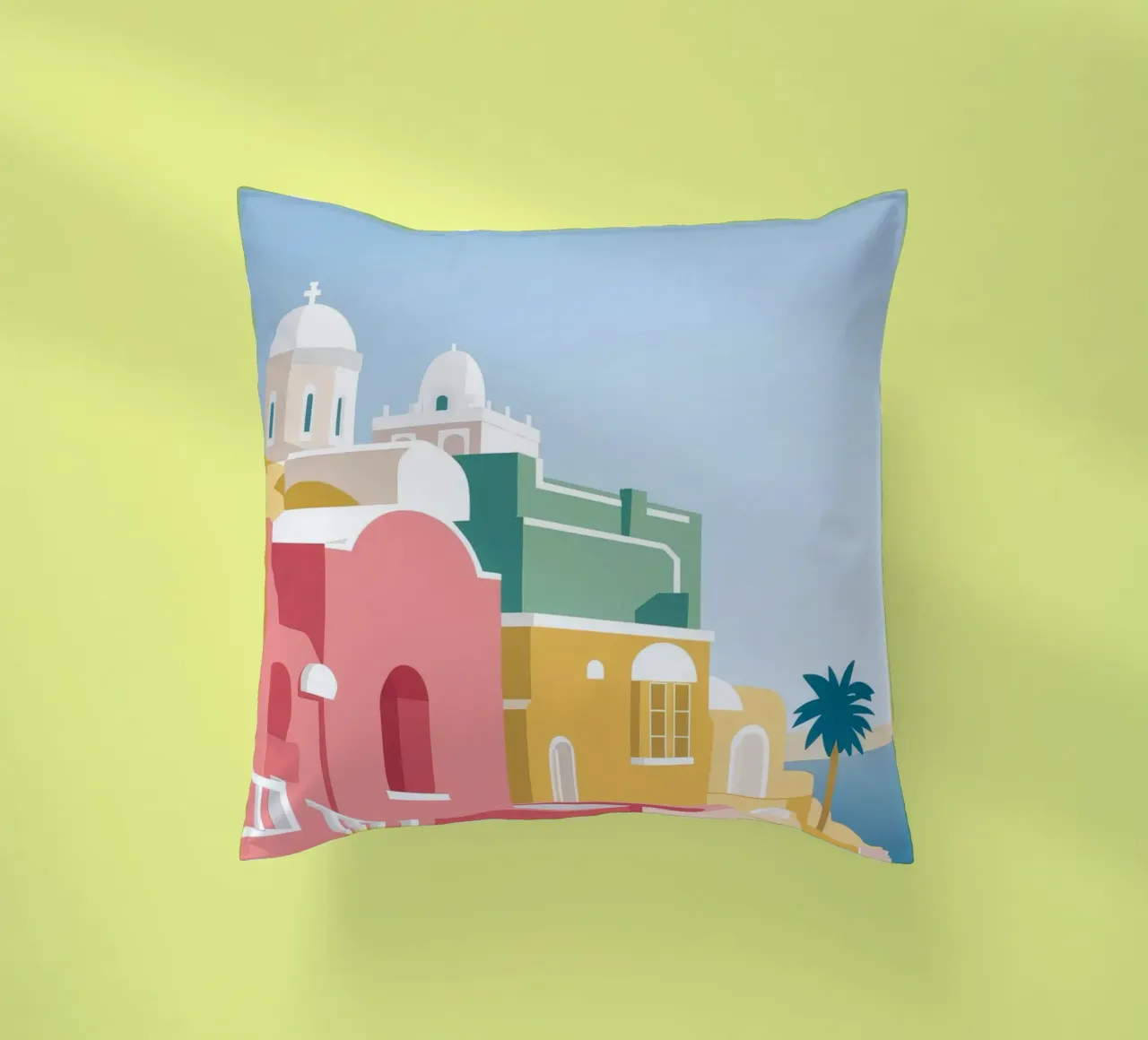 Santorini Rooftop View cuscino da Muse Artworks