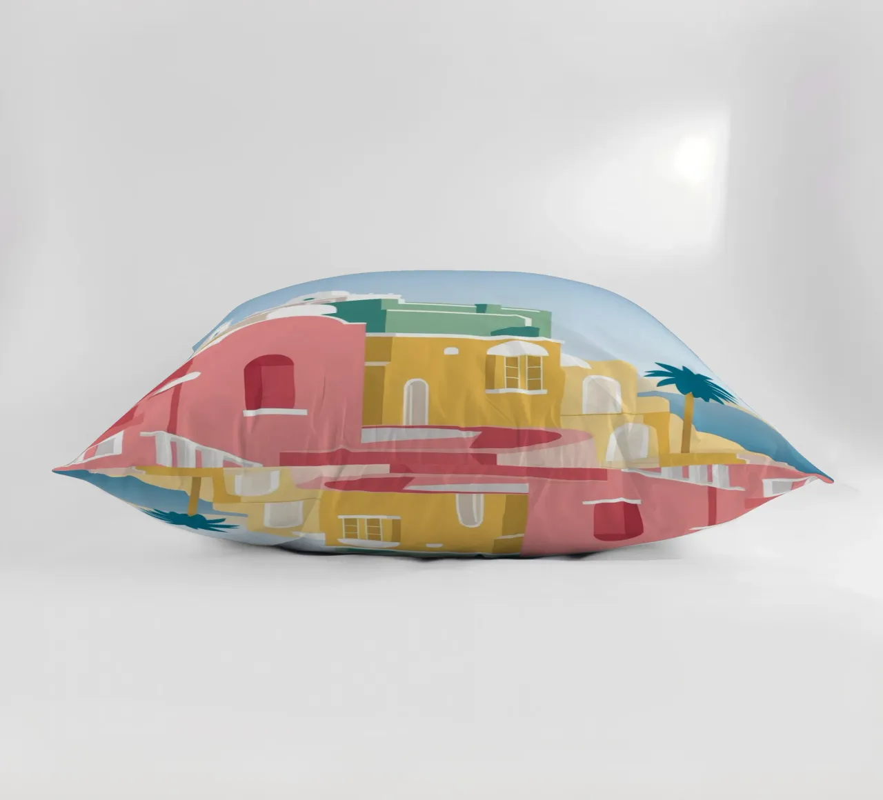 Santorini Rooftop View cuscino da Muse Artworks