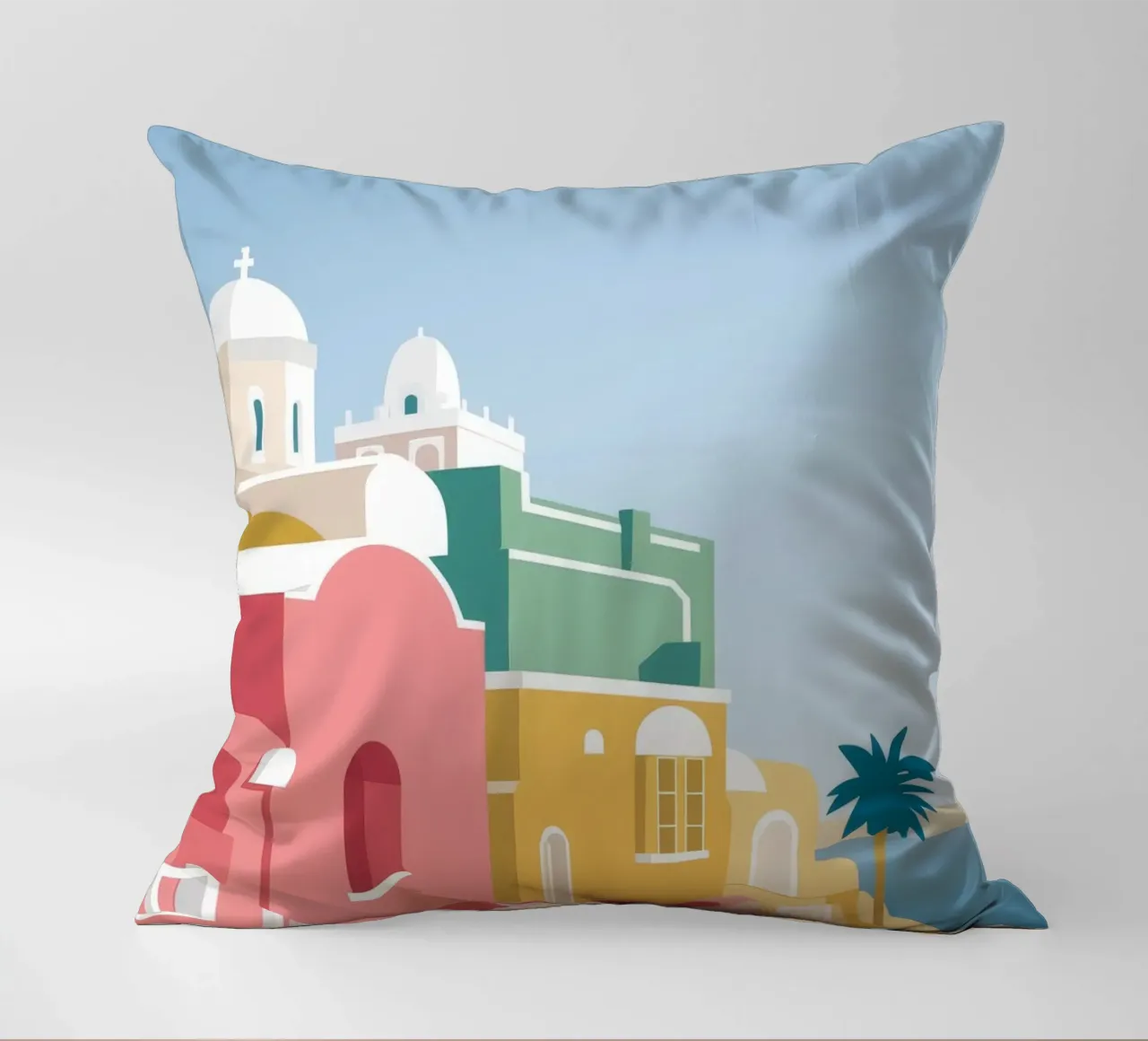 Santorini Rooftop View cuscino da Muse Artworks