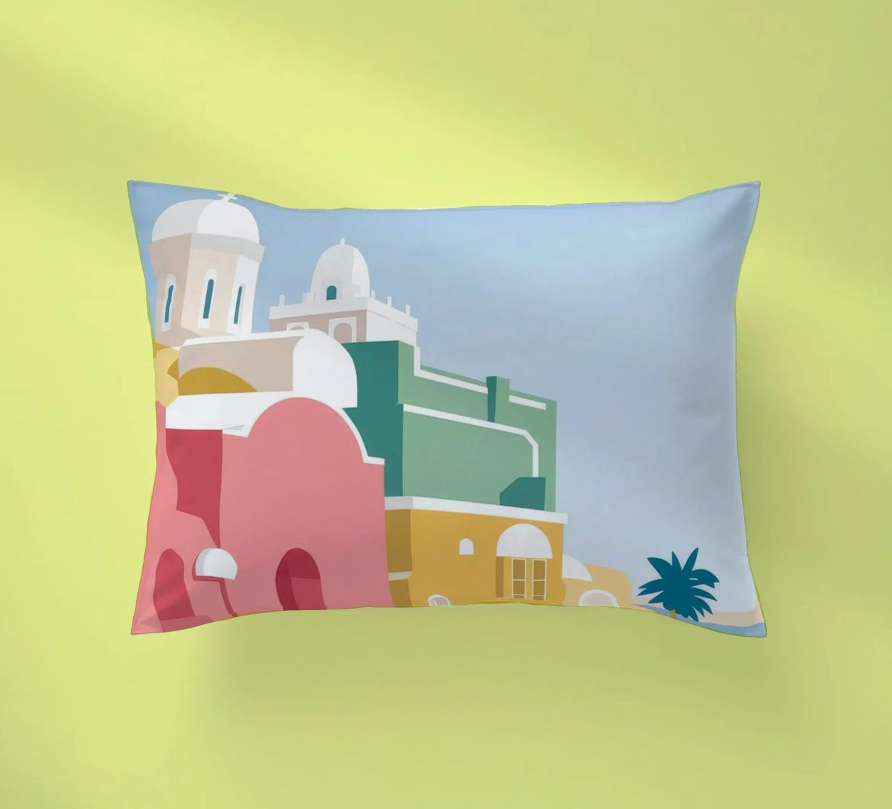 Santorini Rooftop View cuscino da Muse Artworks