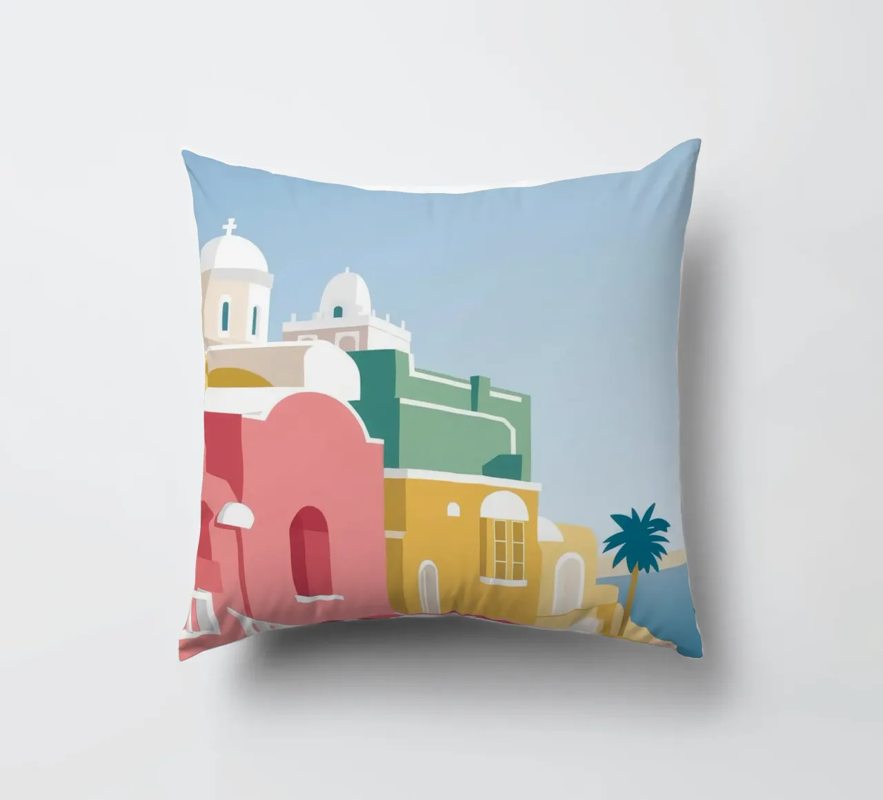 Santorini Rooftop View cuscino da Muse Artworks