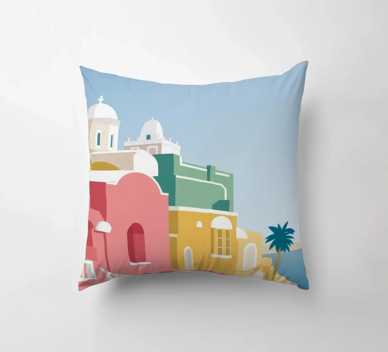 Santorini Rooftop View cuscino da Muse Artworks