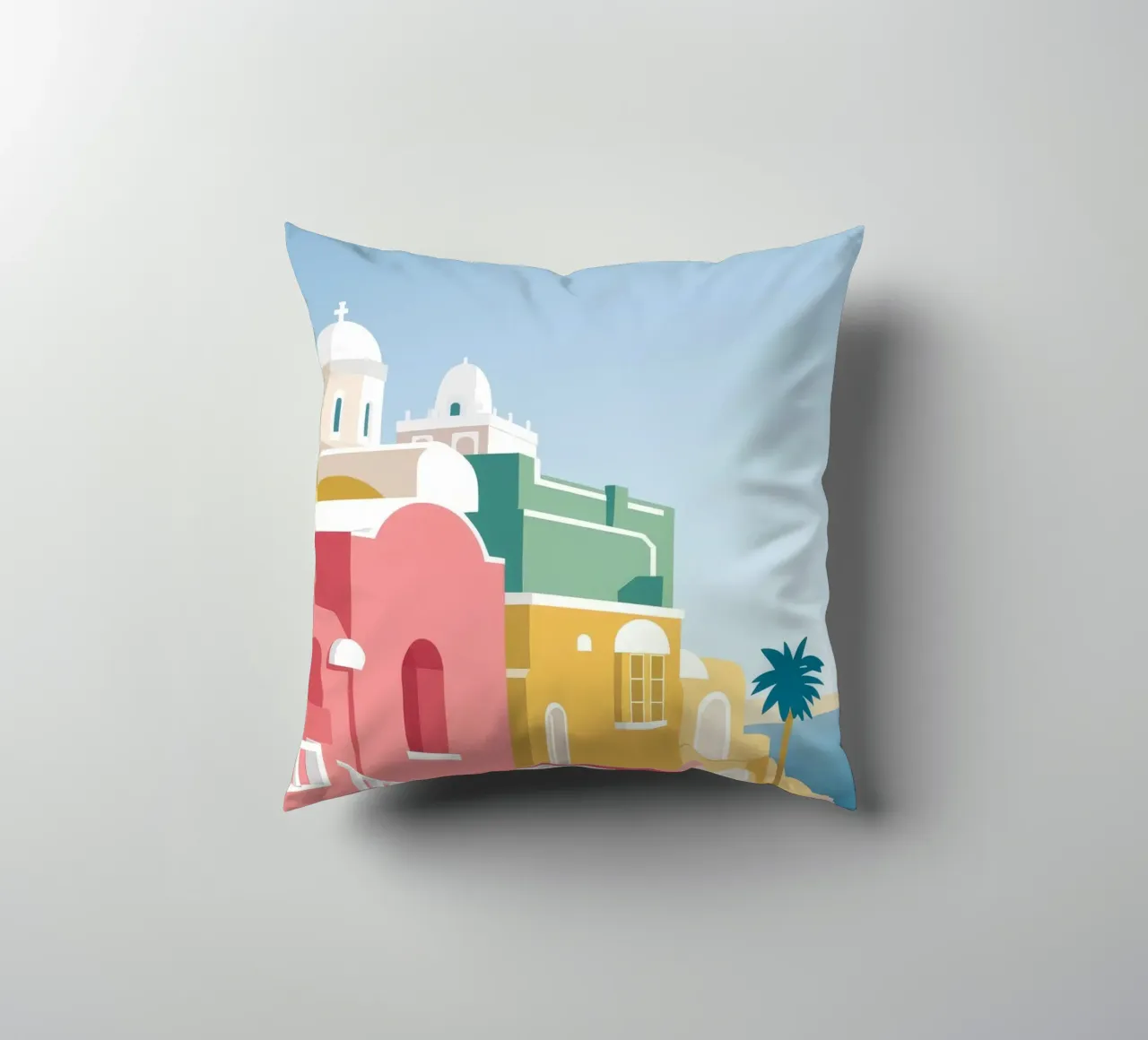 Santorini Rooftop View cuscino da Muse Artworks