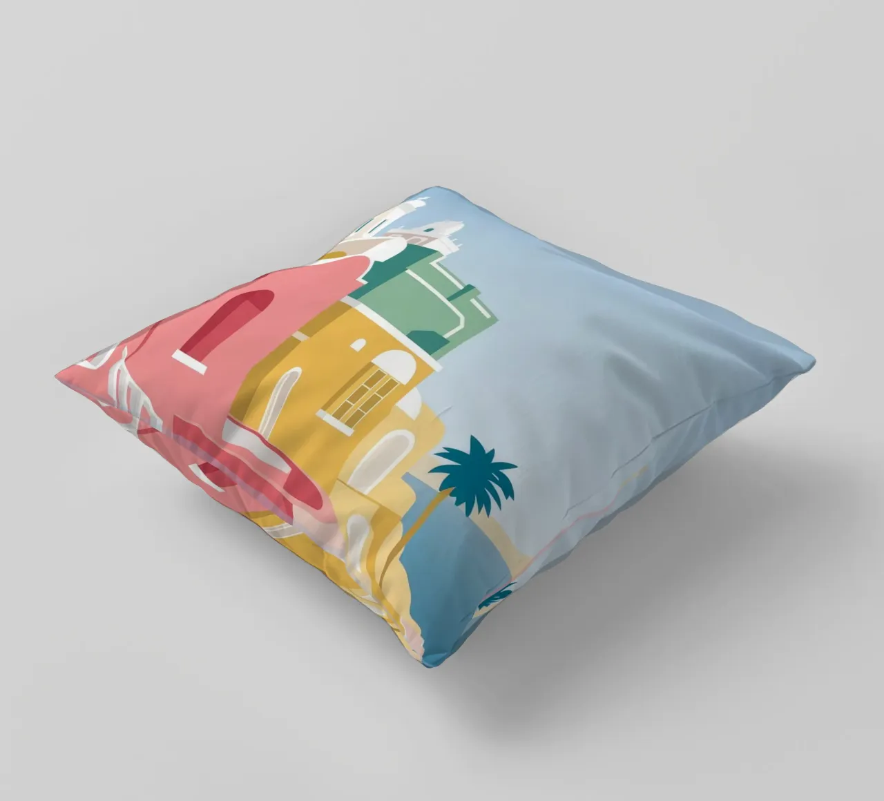 Santorini Rooftop View cuscino da Muse Artworks