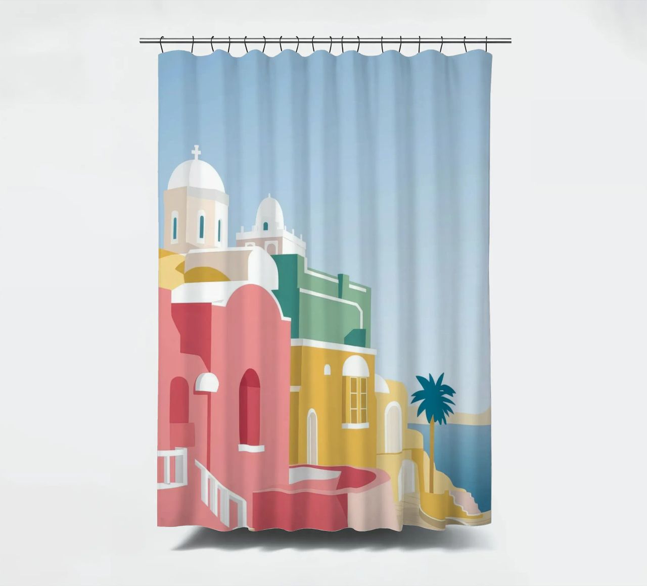 Santorini Rooftop View tenda da doccia da Muse Artworks
