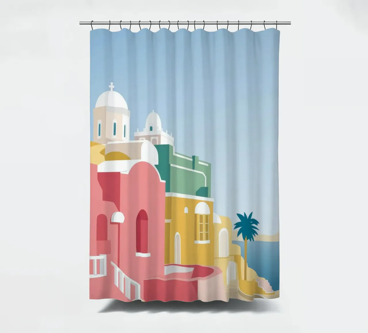 Santorini Rooftop View tenda da doccia da Muse Artworks