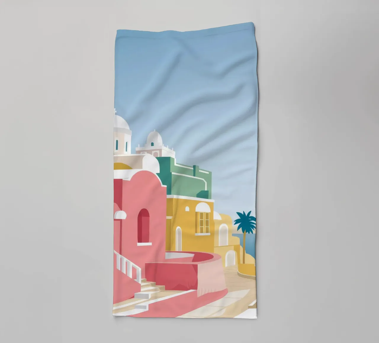 Santorini Rooftop View asciugamano da bagno da Muse Artworks