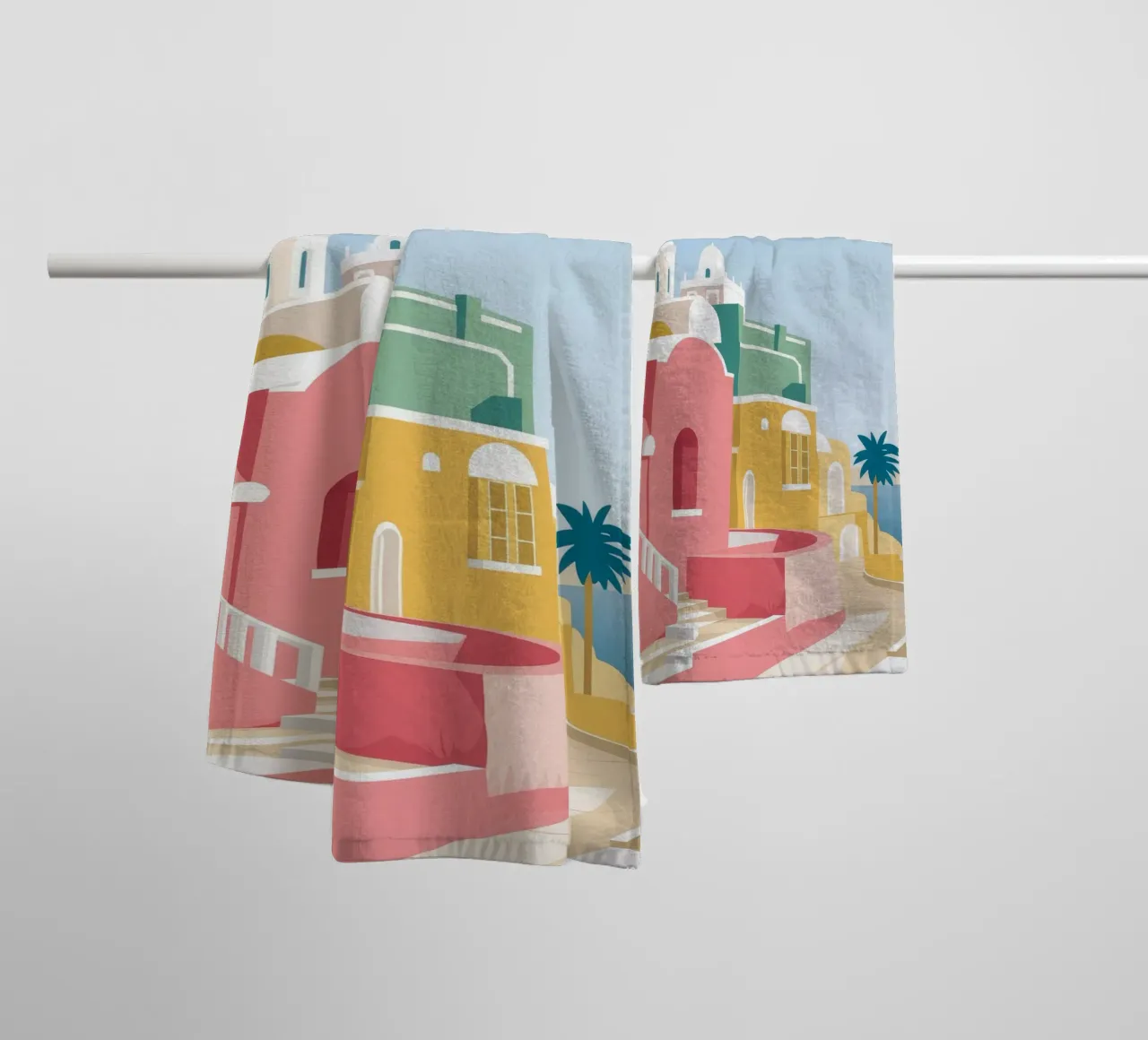 Vue du toit de Santorin serviette de bain de Muse Artworks