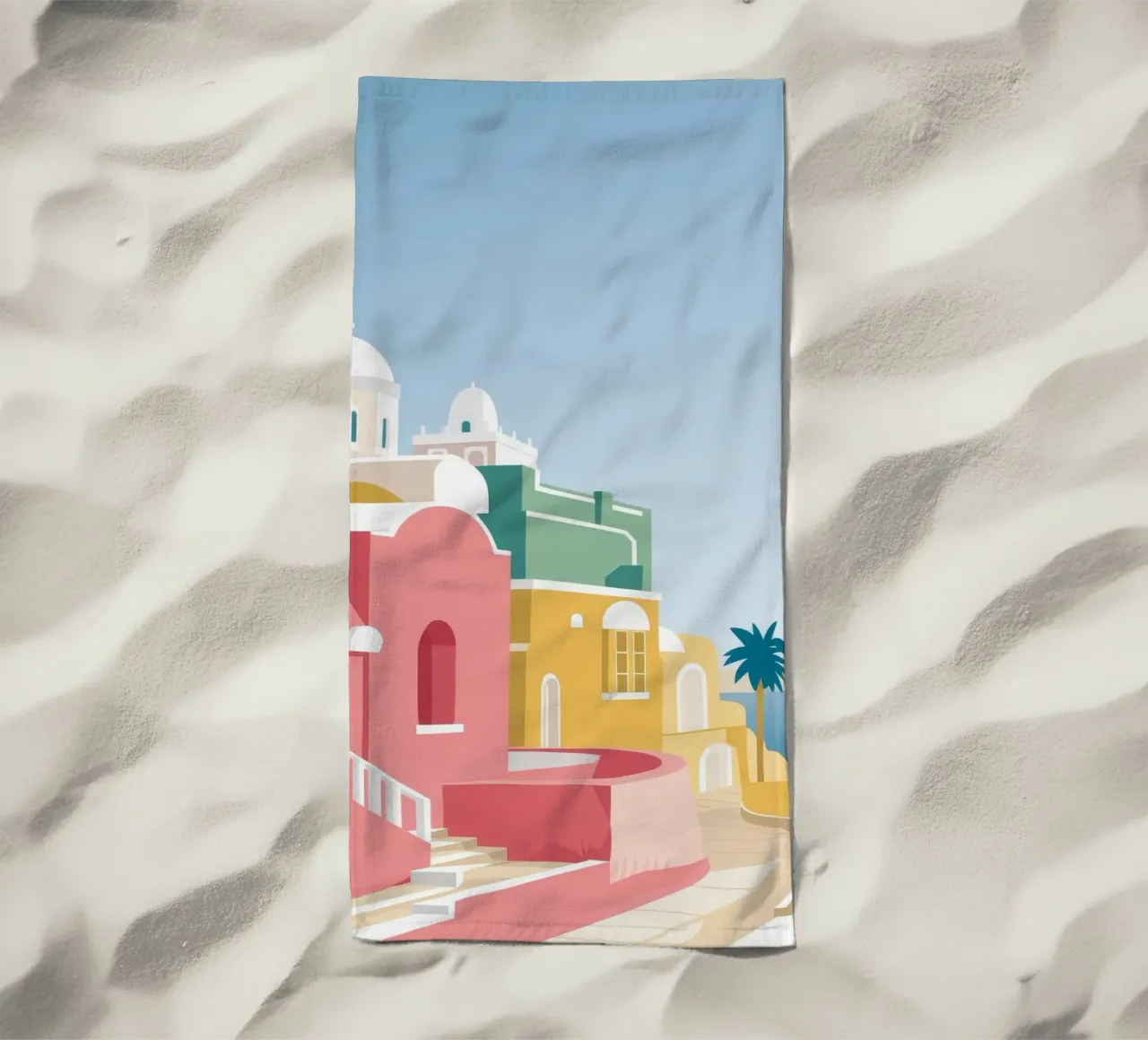 Vue du toit de Santorin serviette de plage de Muse Artworks