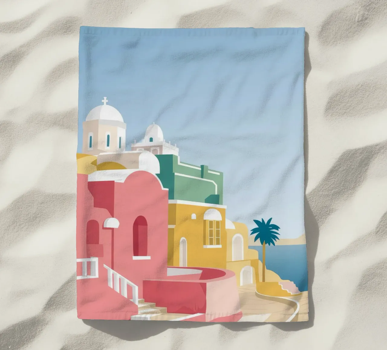 Vue du toit de Santorin serviette de plage de Muse Artworks
