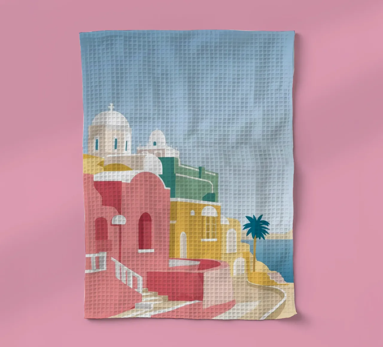 Vue du toit de Santorin torchon de Muse Artworks