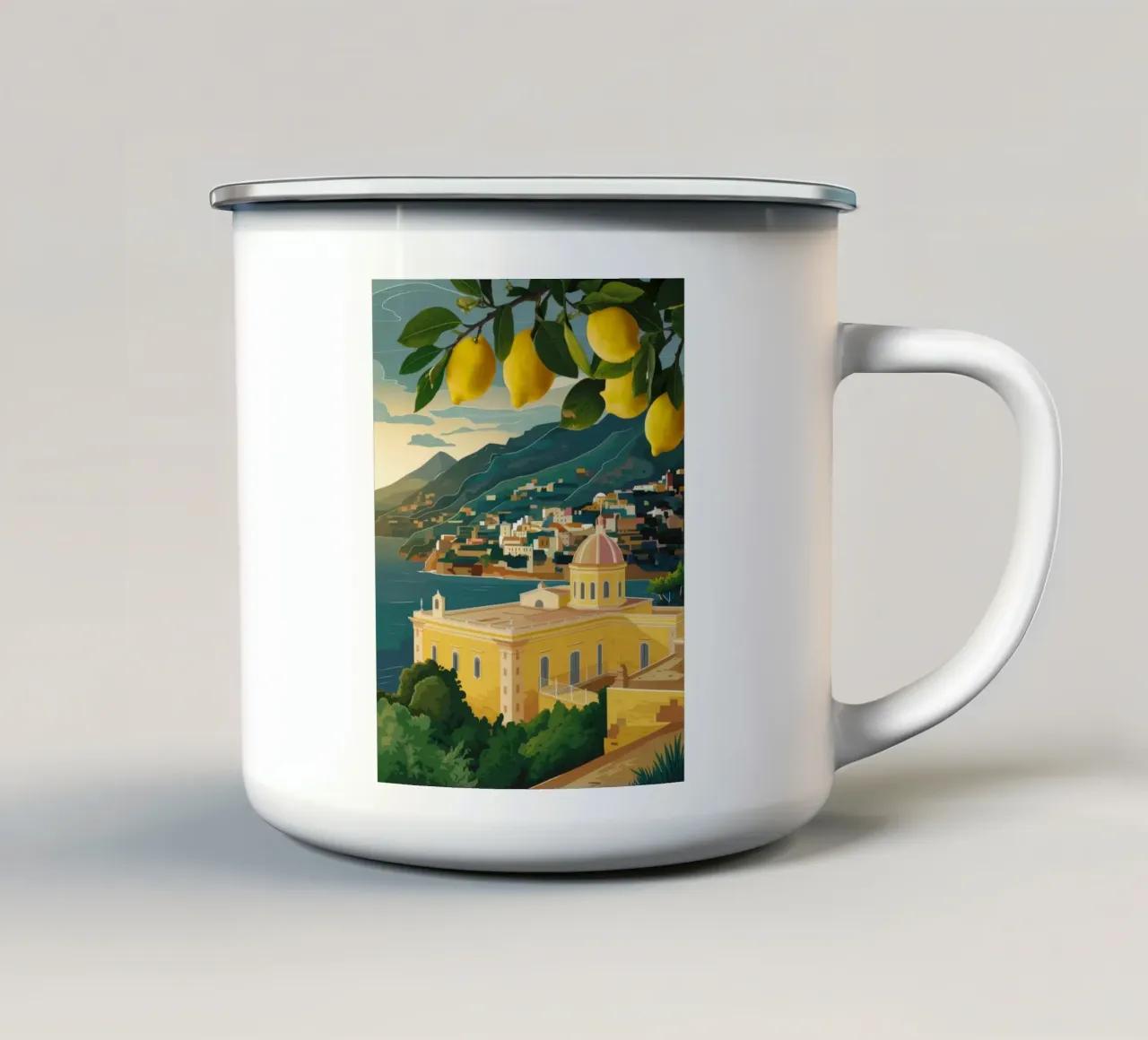 Amalfi Coast Lemons enamel mug by Muse Artworks
