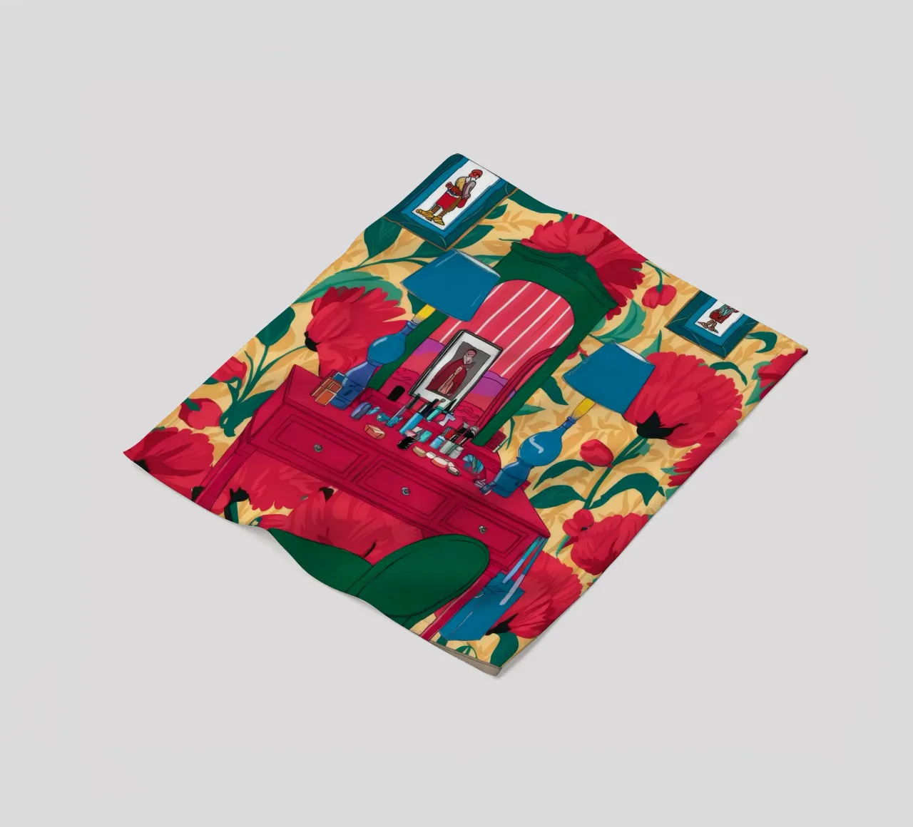 Scrivania Crimson Bloom coperta in pile da Haven Fantasy