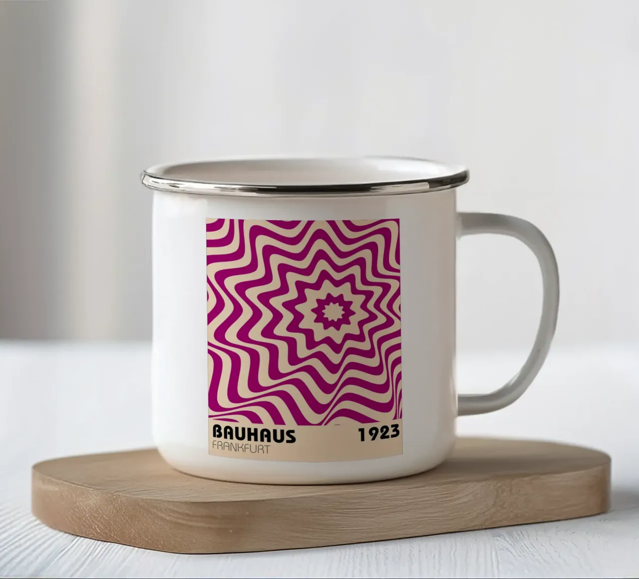Bauhaus wave optics 1923 enamel mug by Casa Calm