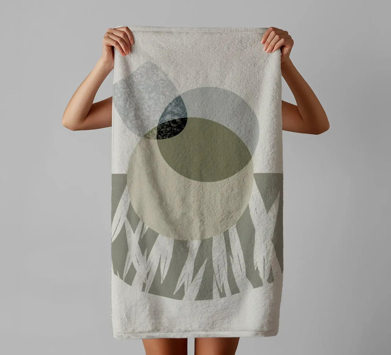 Abstract artwork with round shapes and textures towel by Imaginative