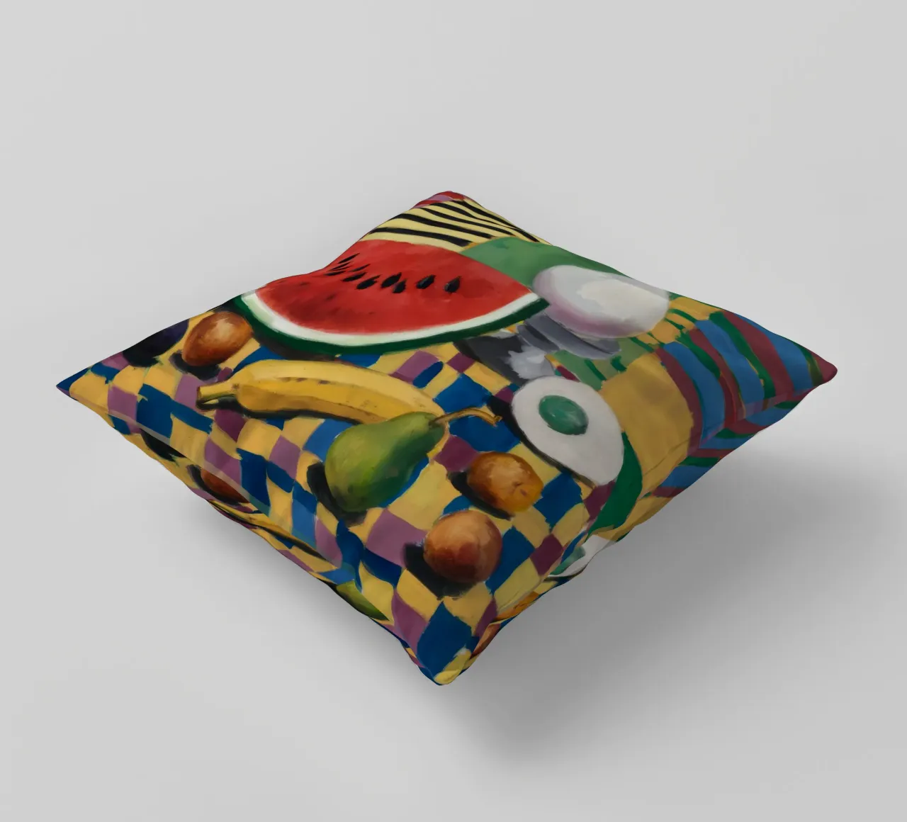 Watermelon Egg Breakfast decorative cushion by Fable Tempa