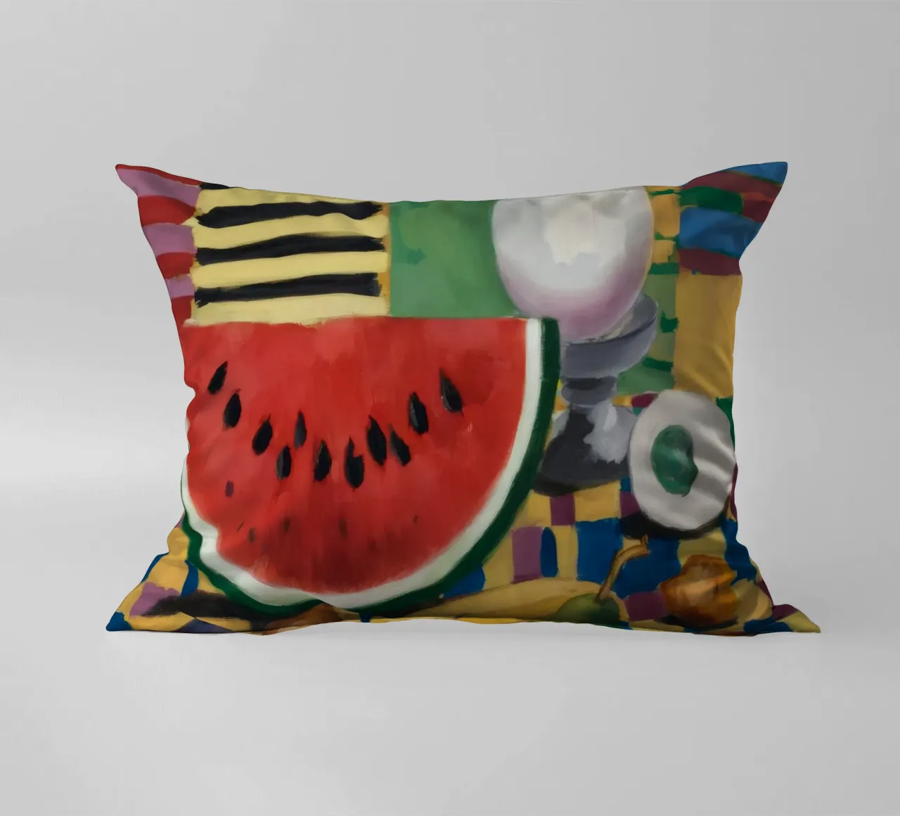Watermelon Egg Breakfast decorative cushion by Fable Tempa