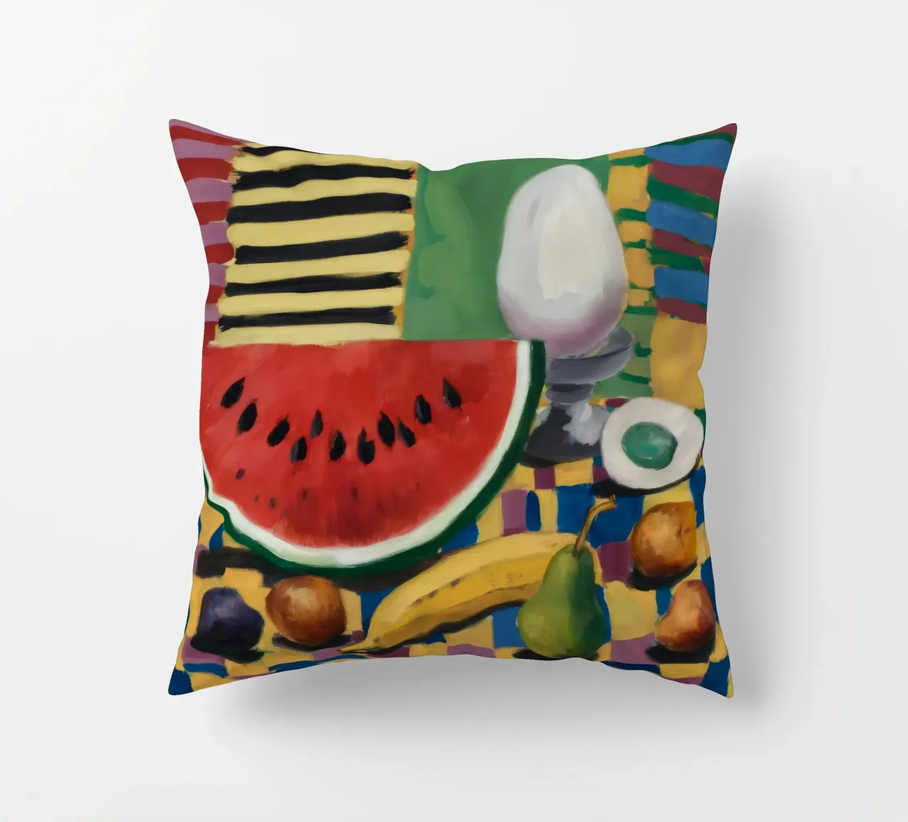 Watermelon Egg Breakfast decorative cushion by Fable Tempa
