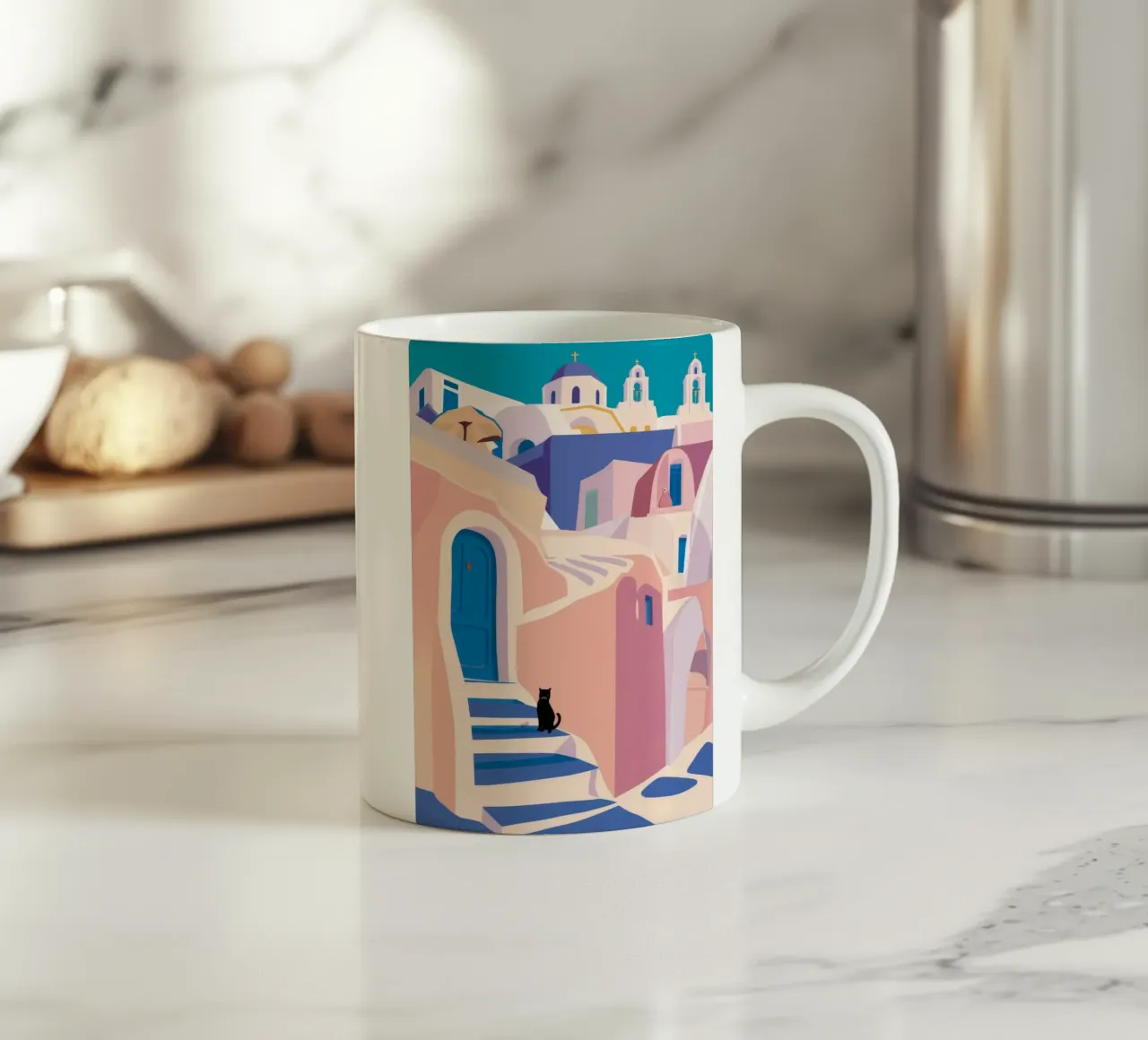 Porte bleue Chat noir mug en céramique de Muse Artworks