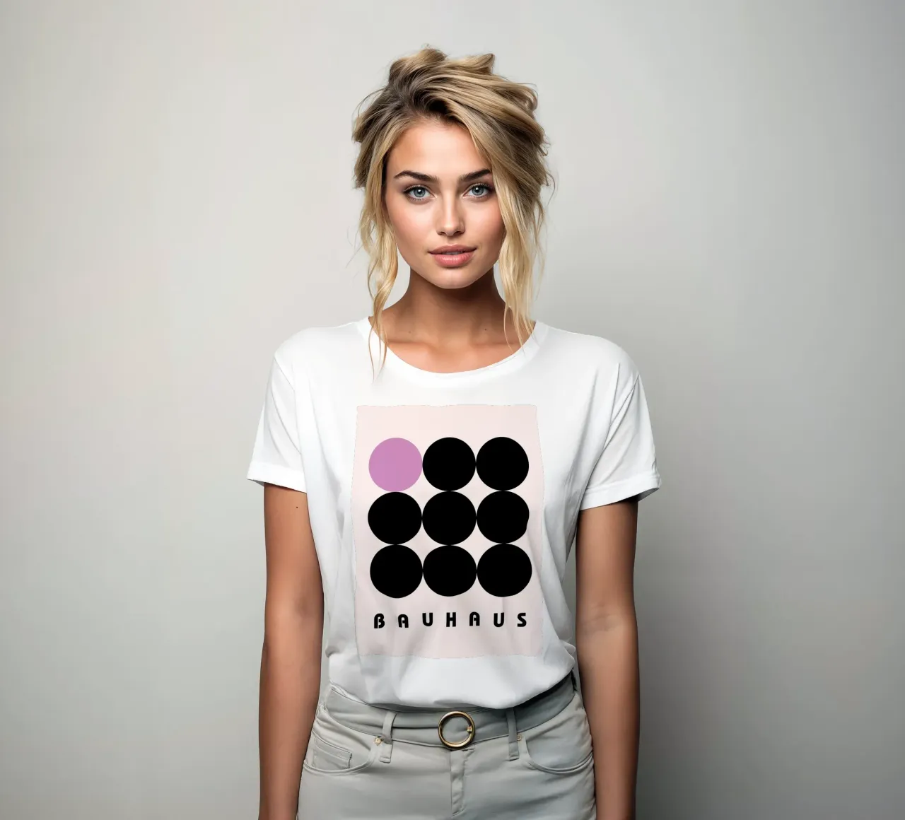 Bauhaus circles pattern women's fitted t-shirt by Casa Calm