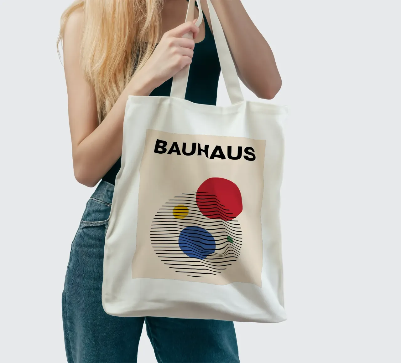 Bauhaus cirkels - abstracte geometrie kunst jute draagtas van Casa Calm
