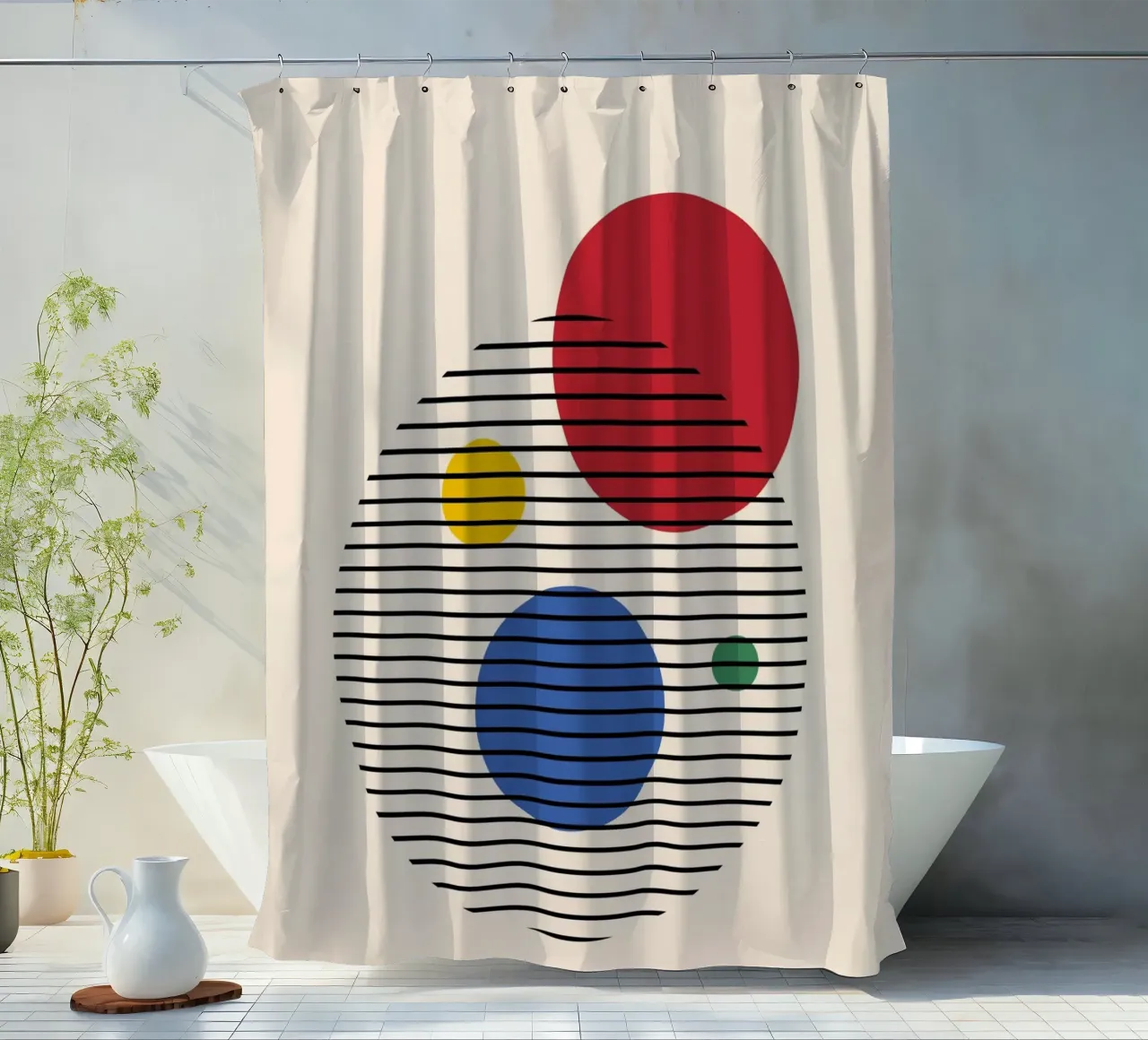 Bauhaus Circles - Abstract Geometry Art shower curtain by Casa Calm