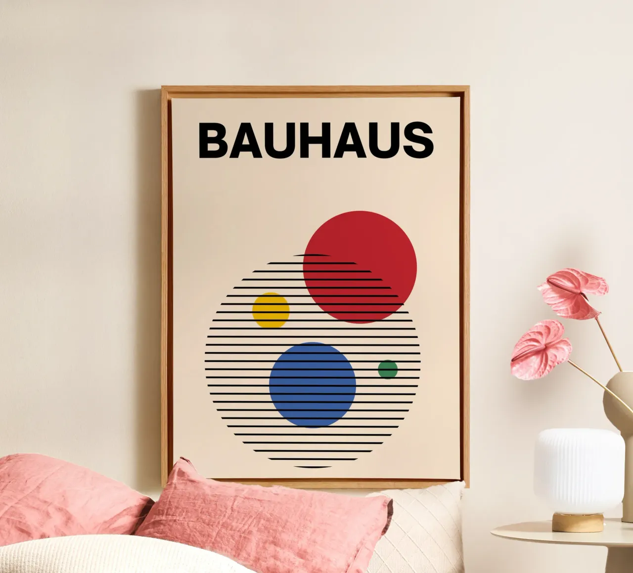 Bauhaus cirkels - abstracte geometrie kunst canvas met Baklijst van Casa Calm