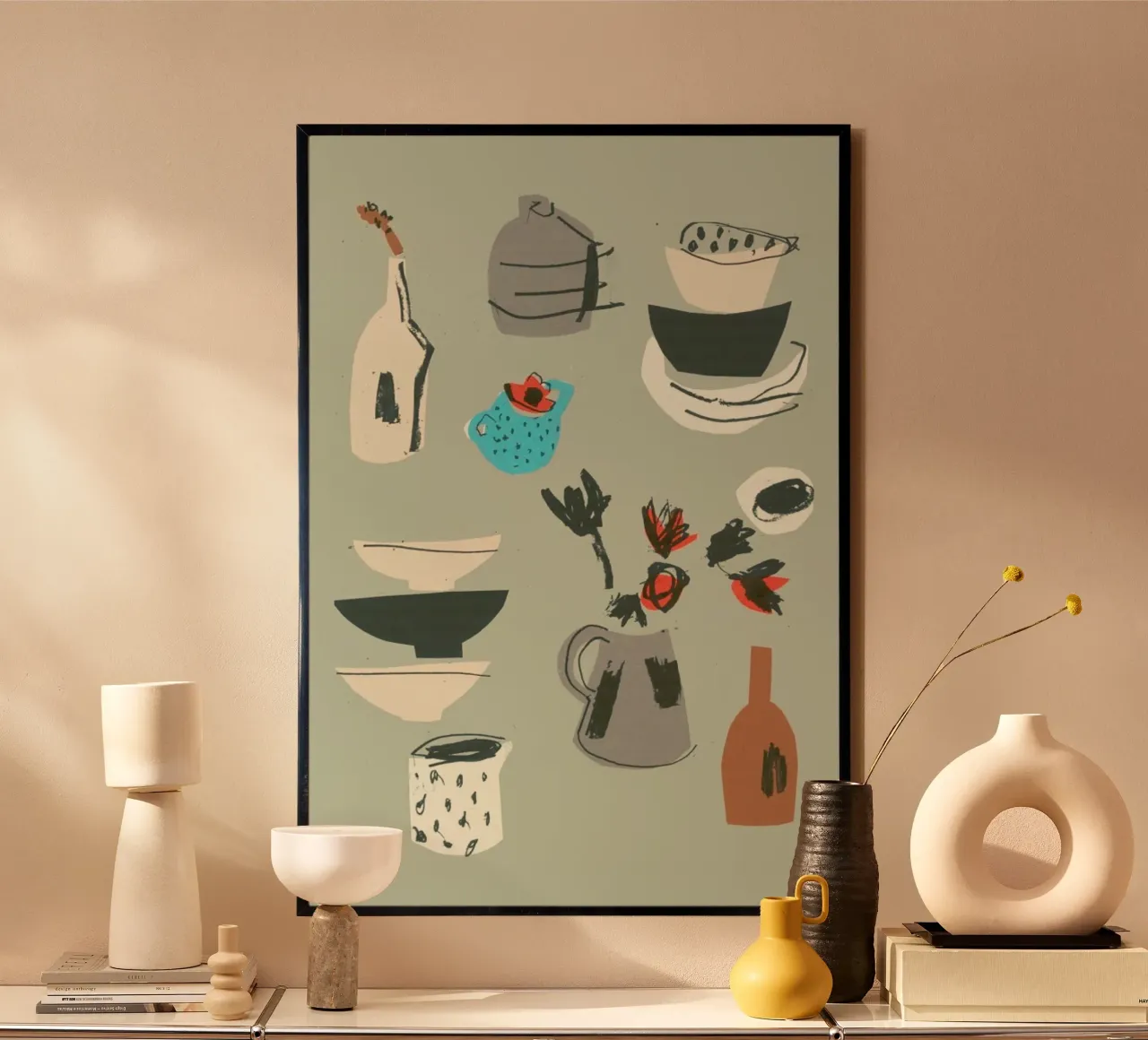 Spotty Jug And Red Anemone poster with aluminum frame by Stars Above Us