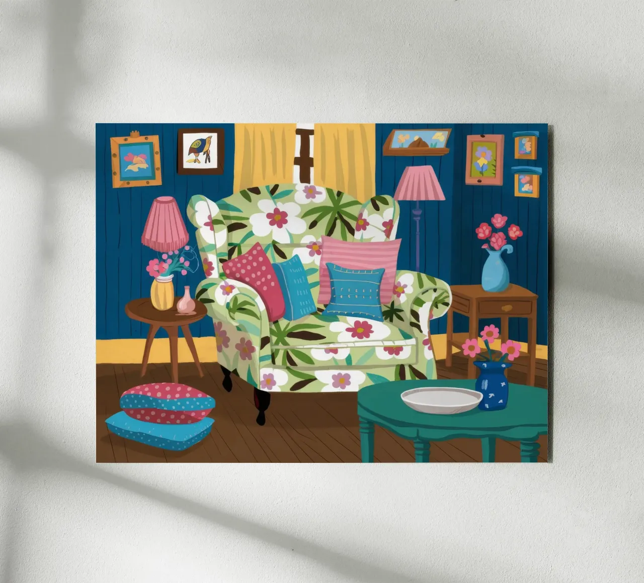 Divano blu Mix floreale alluminio dibond da Haven Fantasy