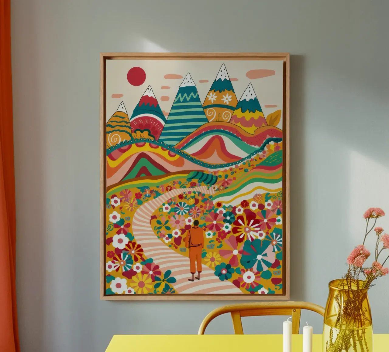 Colline floreali psichedeliche tela con Cornice a cassetta da Muse Artworks