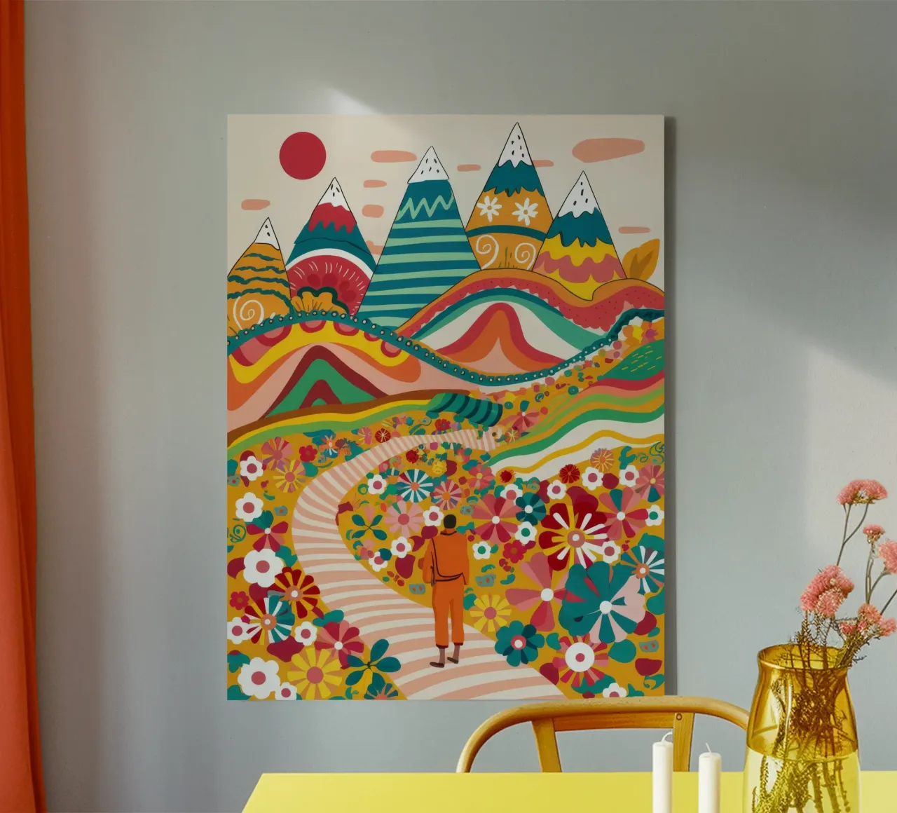 Colline floreali psichedeliche tela con Cornice a cassetta da Muse Artworks