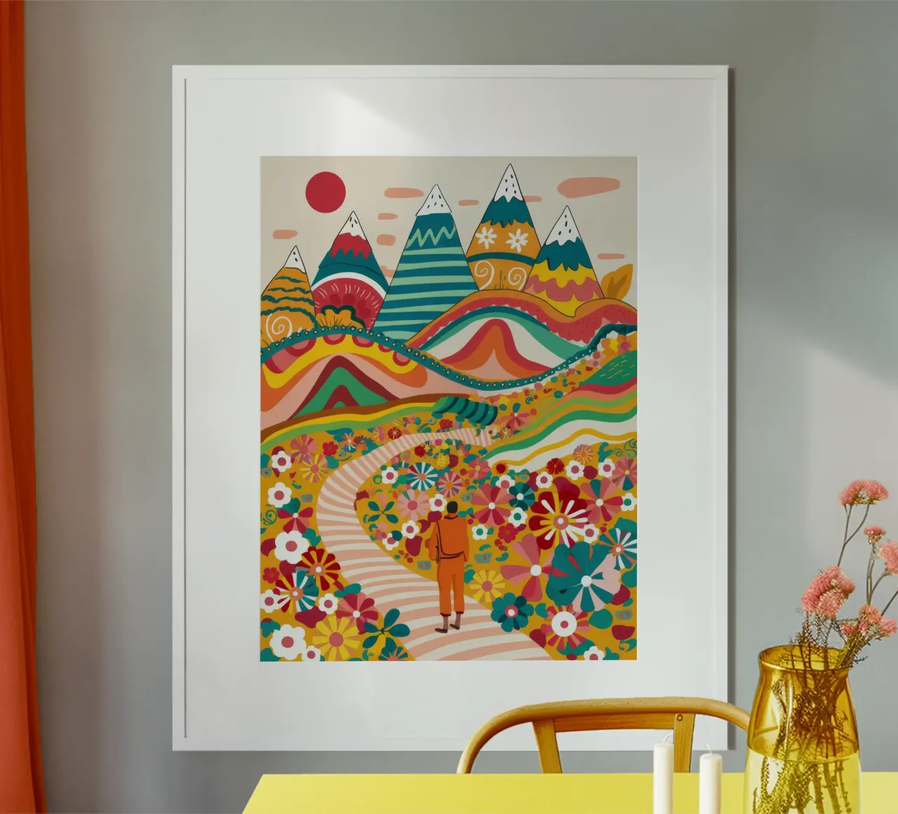 Colline floreali psichedeliche poster con telaio in legno da Muse Artworks