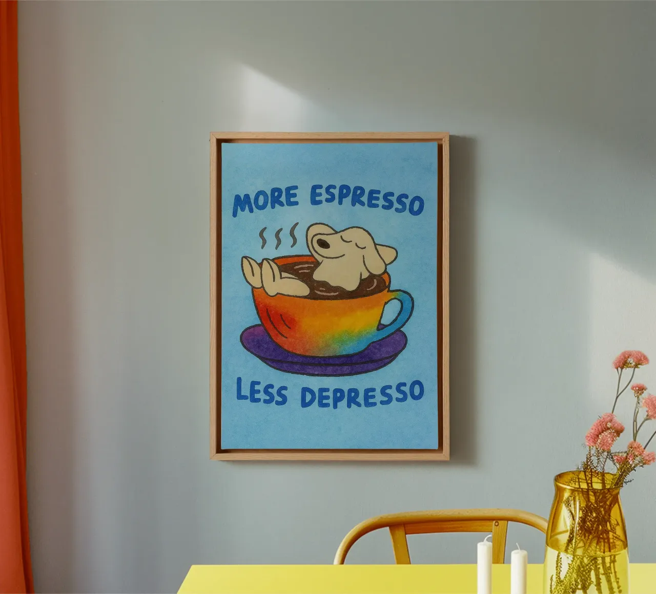 More Espresso Less Depresso tela con Cornice a cassetta da onelove