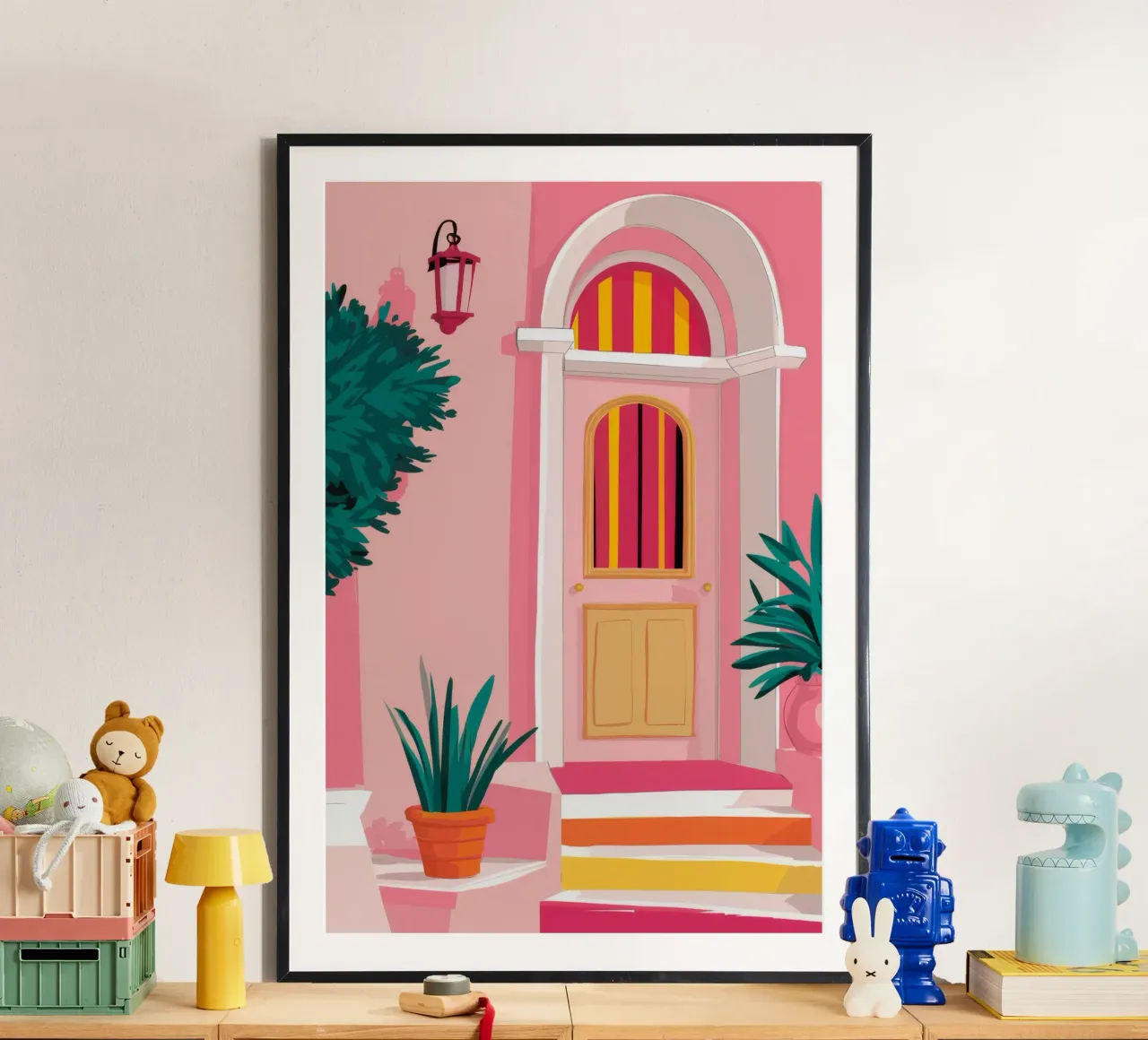 Arcade de marches roses poster avec cadre en aluminium de FadeAura