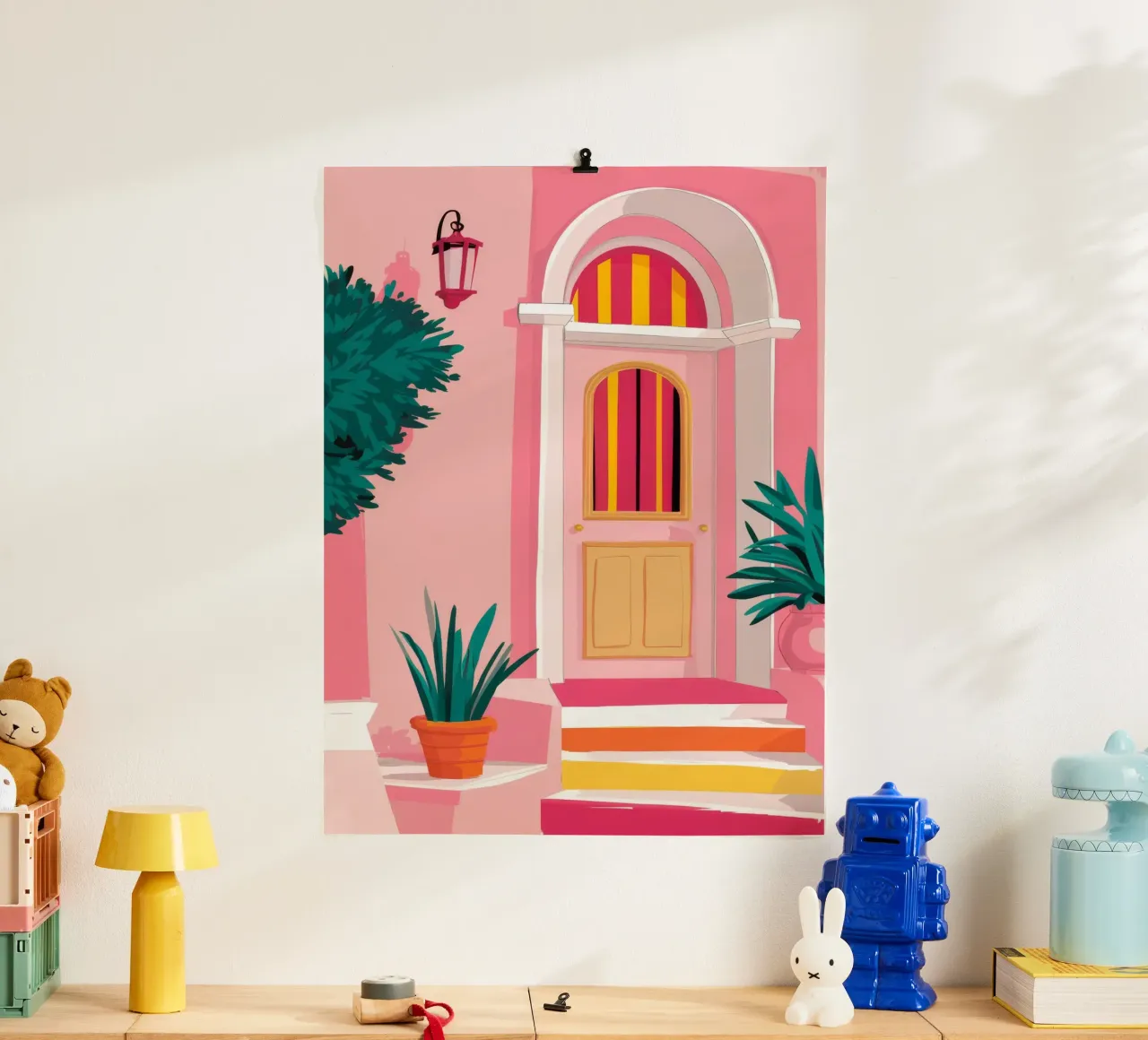 Arcade de marches roses poster avec cadre en aluminium de FadeAura