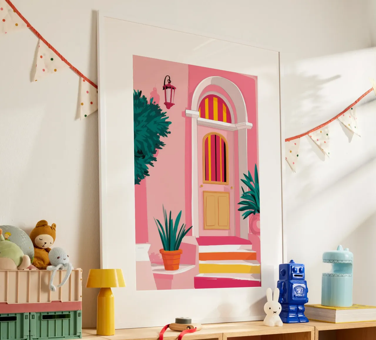 Arcade de marches roses poster avec cadre en aluminium de FadeAura