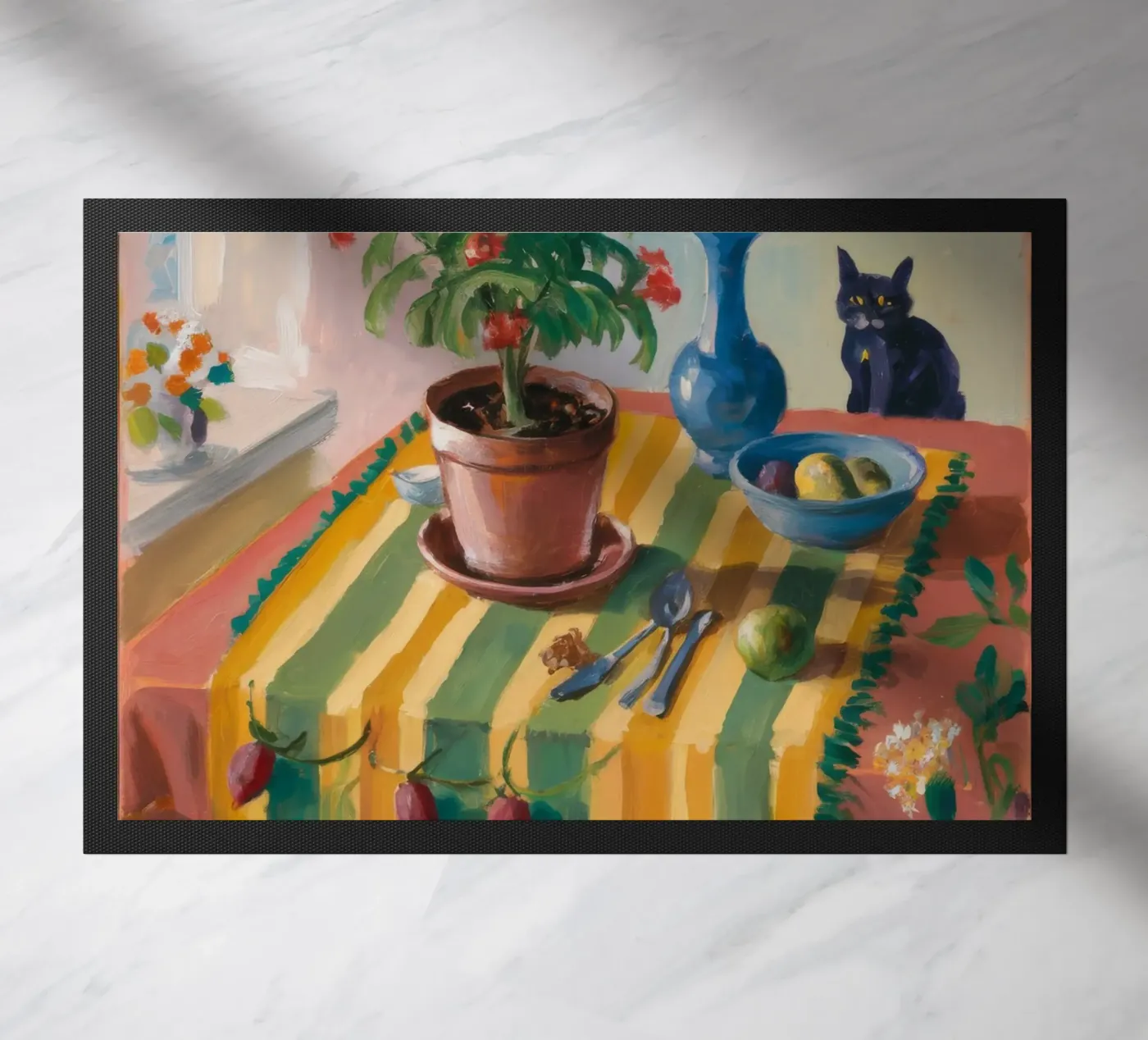 Striped Table Cat doormat by Fable Tempa