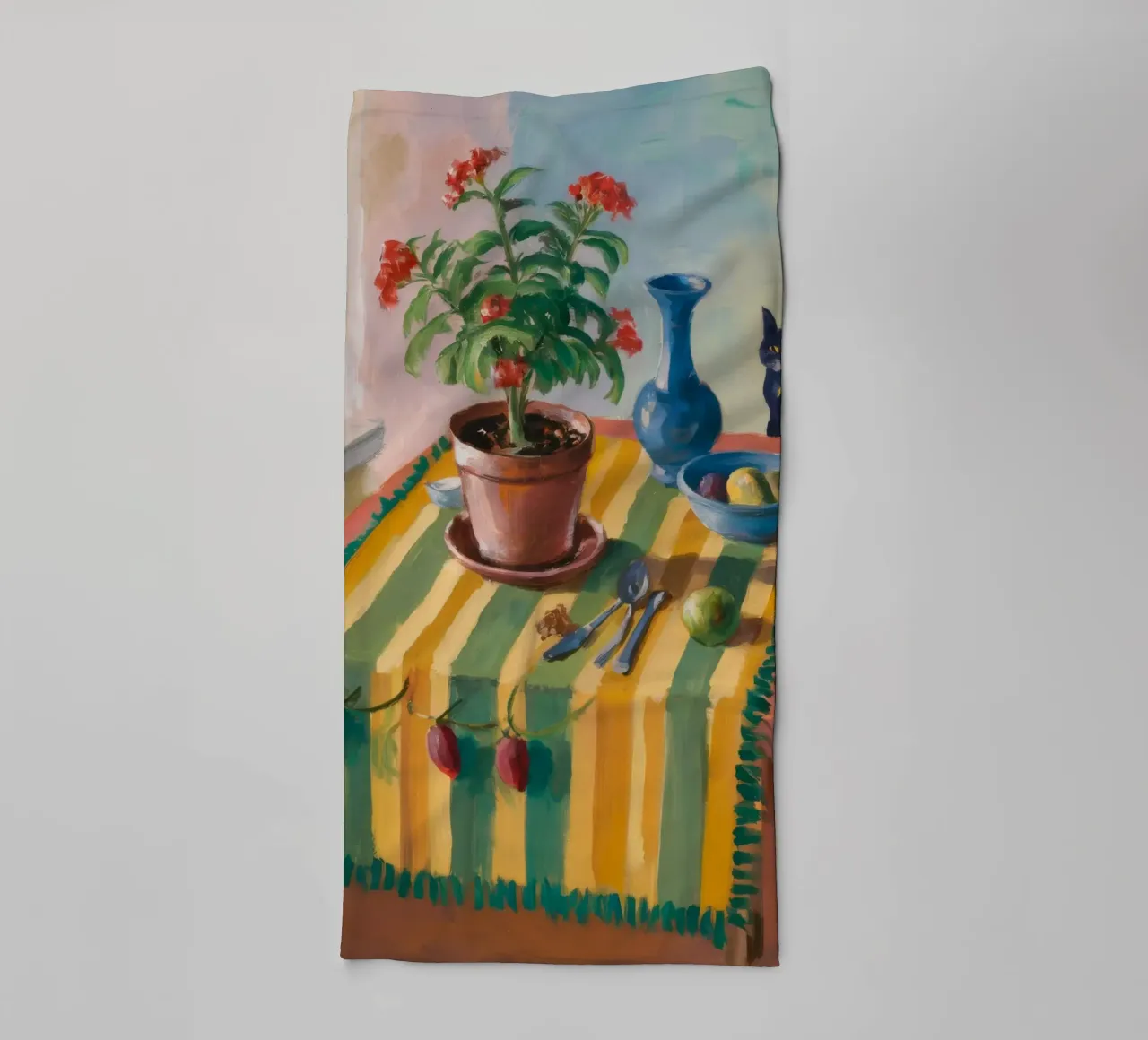 Striped Table Cat towel by Fable Tempa