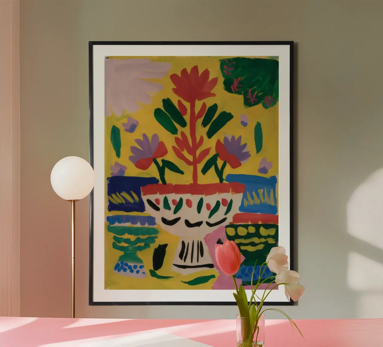 Abstracte tuin chaos poster met aluminium frame van Tiga Bersama