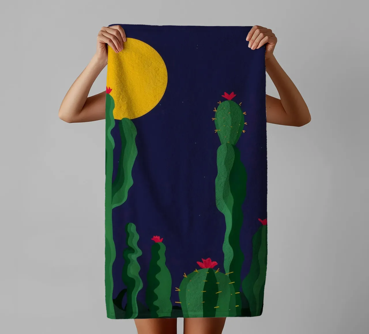 Luna notturna del cactus asciugamano da bagno da Muse Artworks