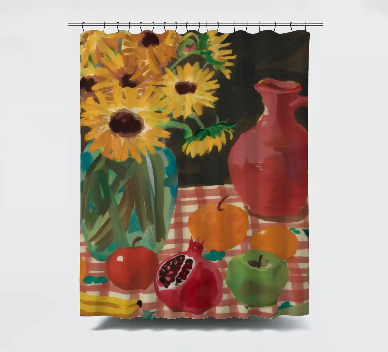Sunflower Pomegranate Warmth shower curtain by Fable Tempa