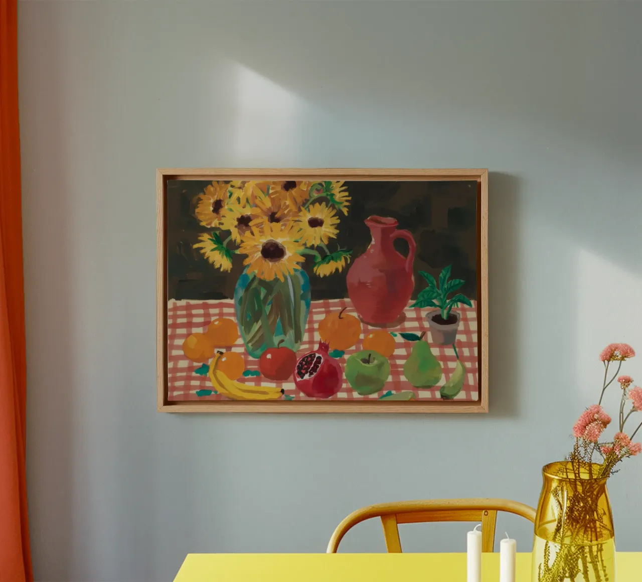 Girasole Melograno Calore tela con Cornice a cassetta da Fable Tempa