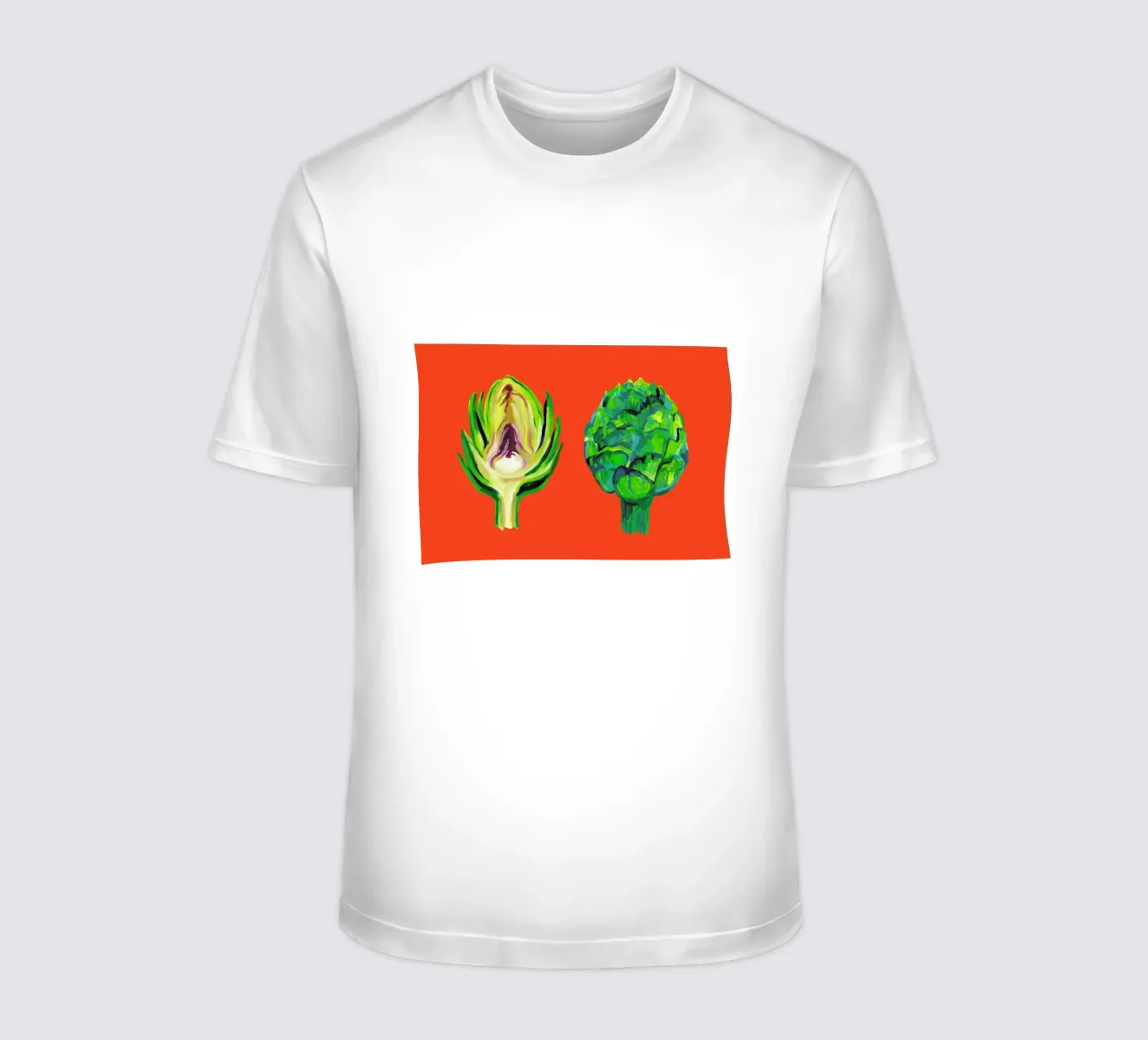 Artichokes On Orange t-shirt by Alice Straker