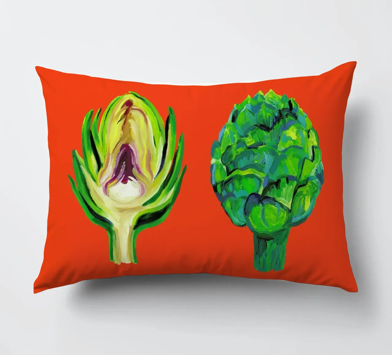Artichokes On Orange cuscino da Alice Straker