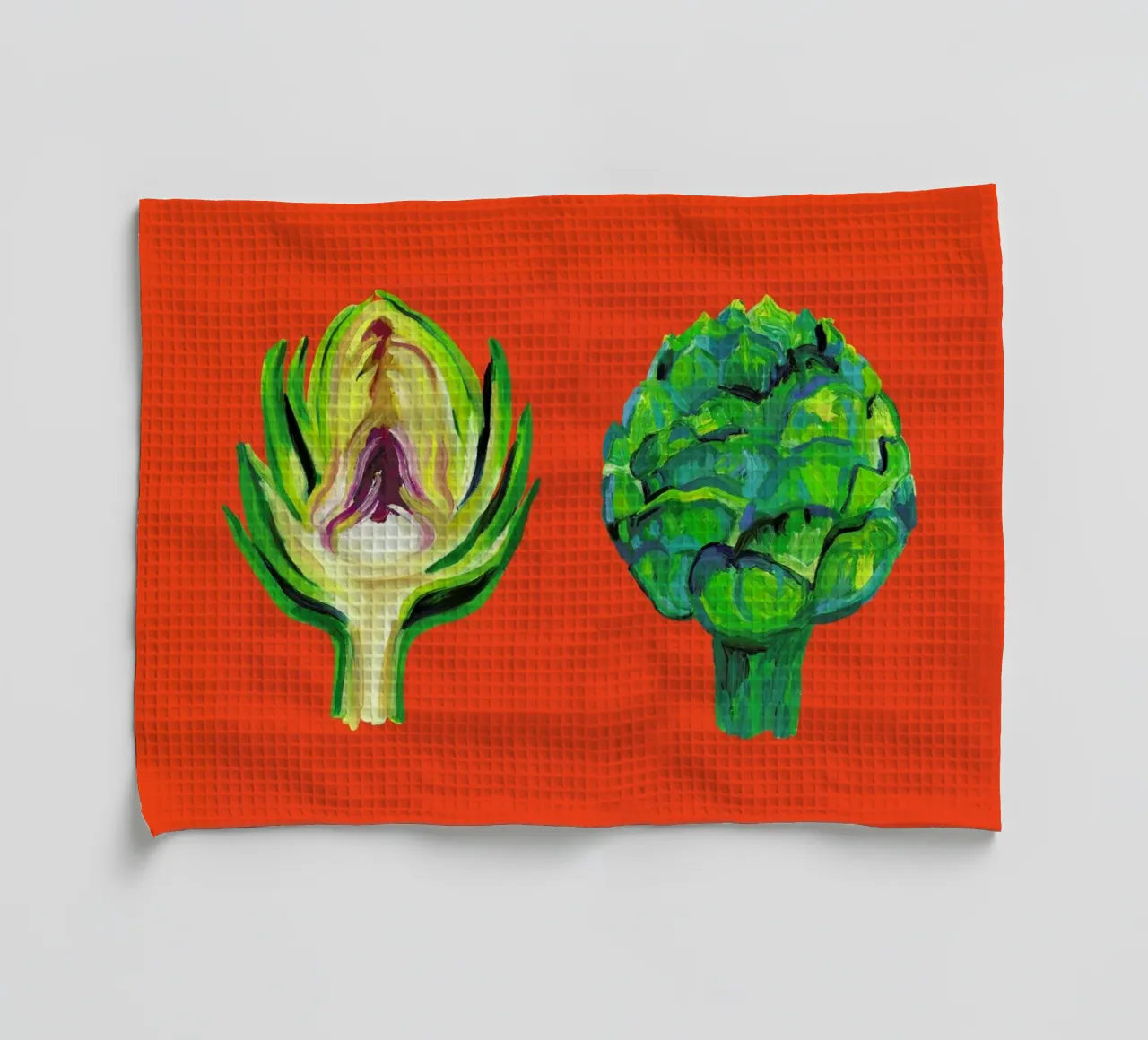 Artichokes On Orange canovaccio da cucina da Alice Straker