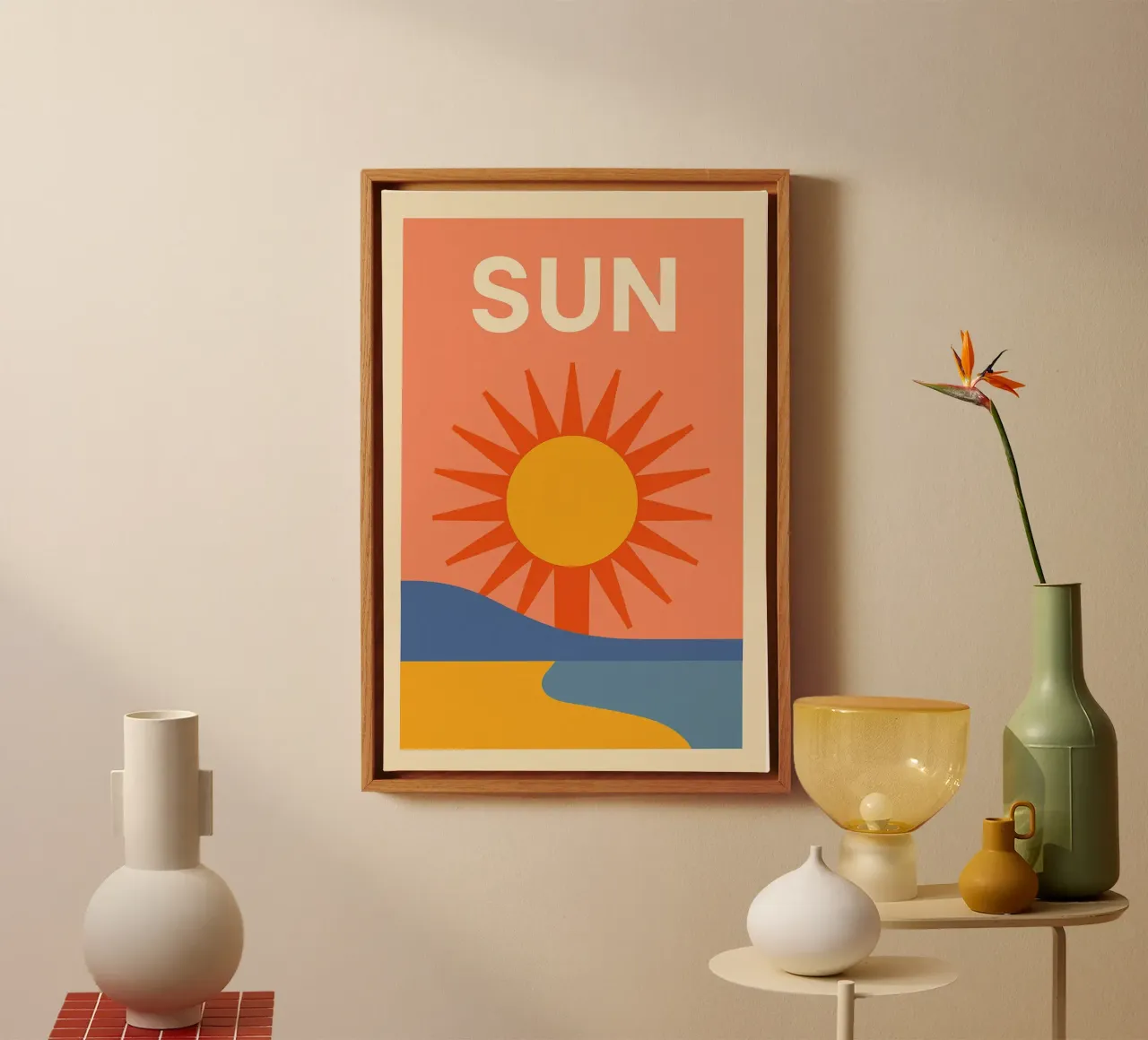 Sole grafico e retrò - SUN tela con Cornice a cassetta da JETLAG | affiches voyage