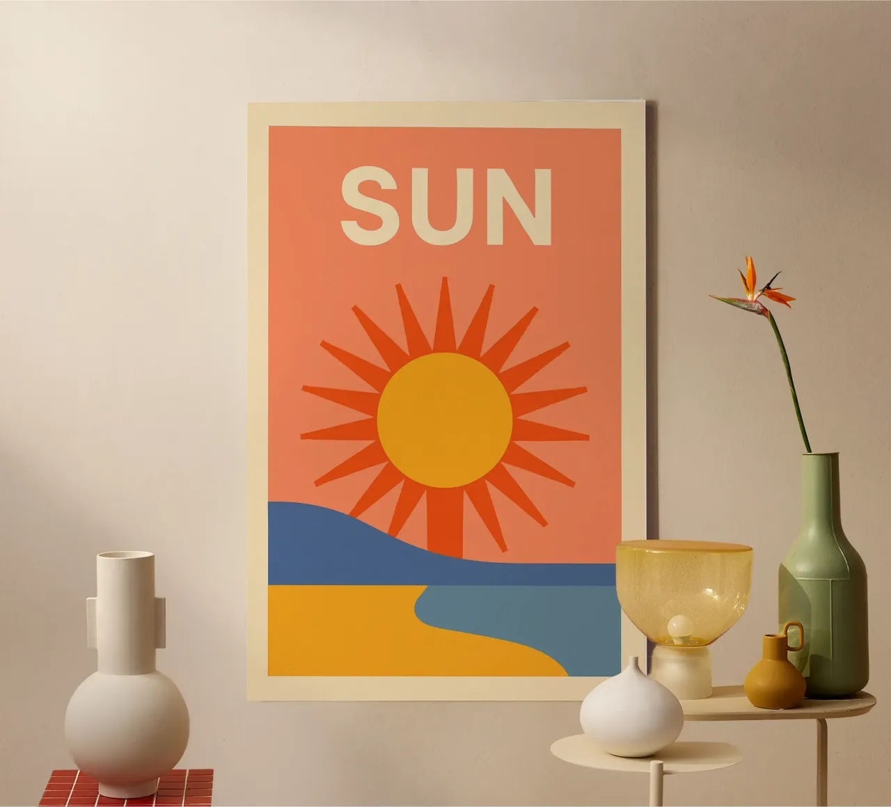 Sole grafico e retrò - SUN tela con Cornice a cassetta da JETLAG | affiches voyage