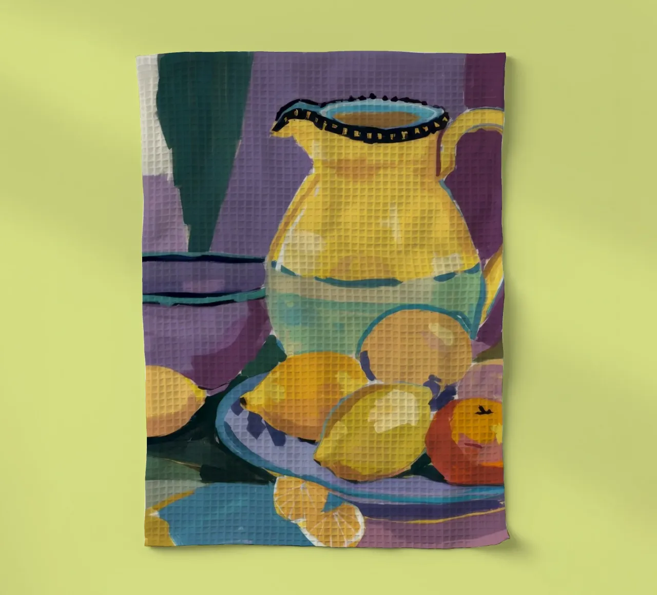 Pichet jaune Agrumes torchon de Fable Tempa