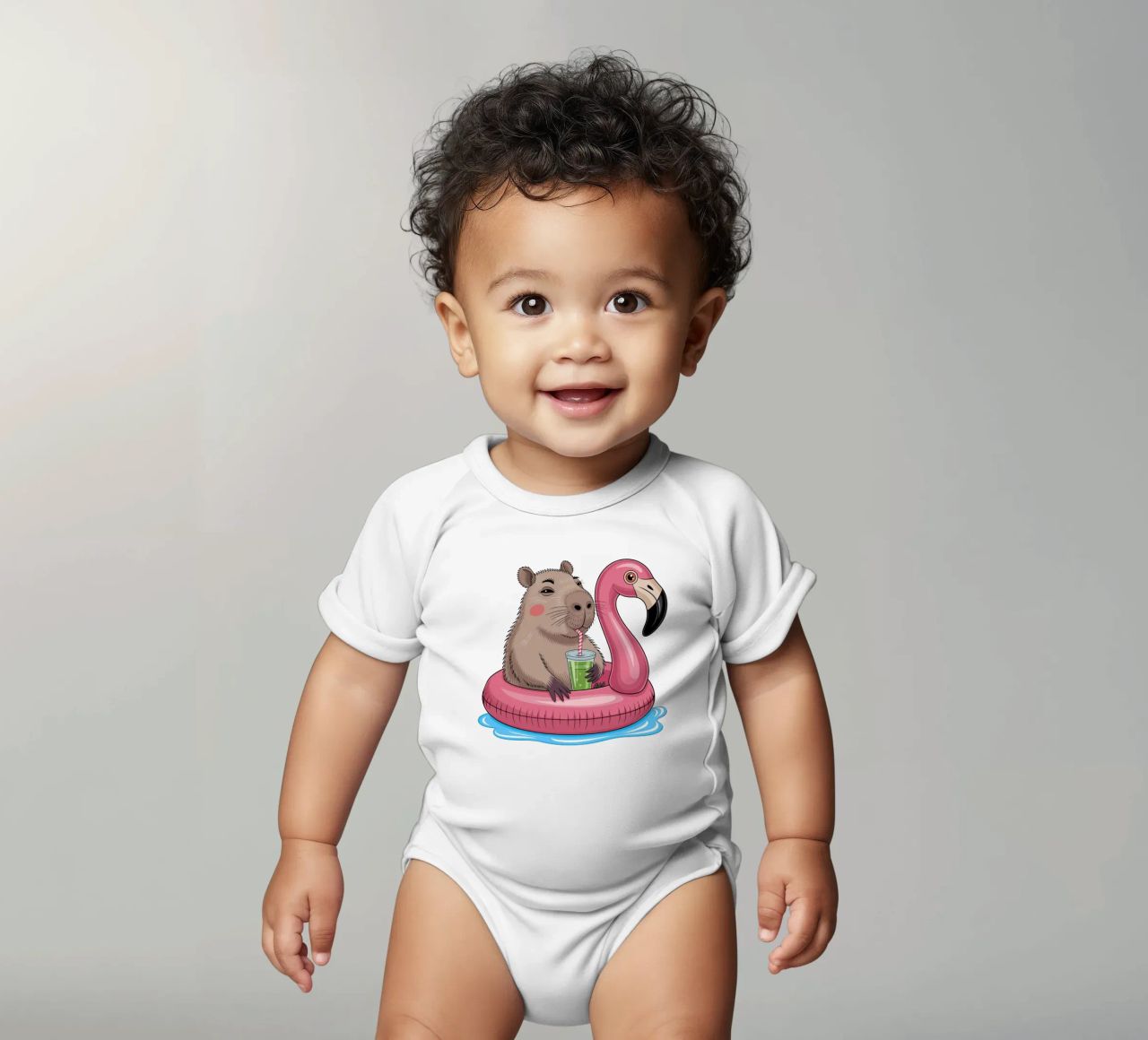 Capy & Bara Pool Flamingo body neonato maniche corte da Capy & Bara